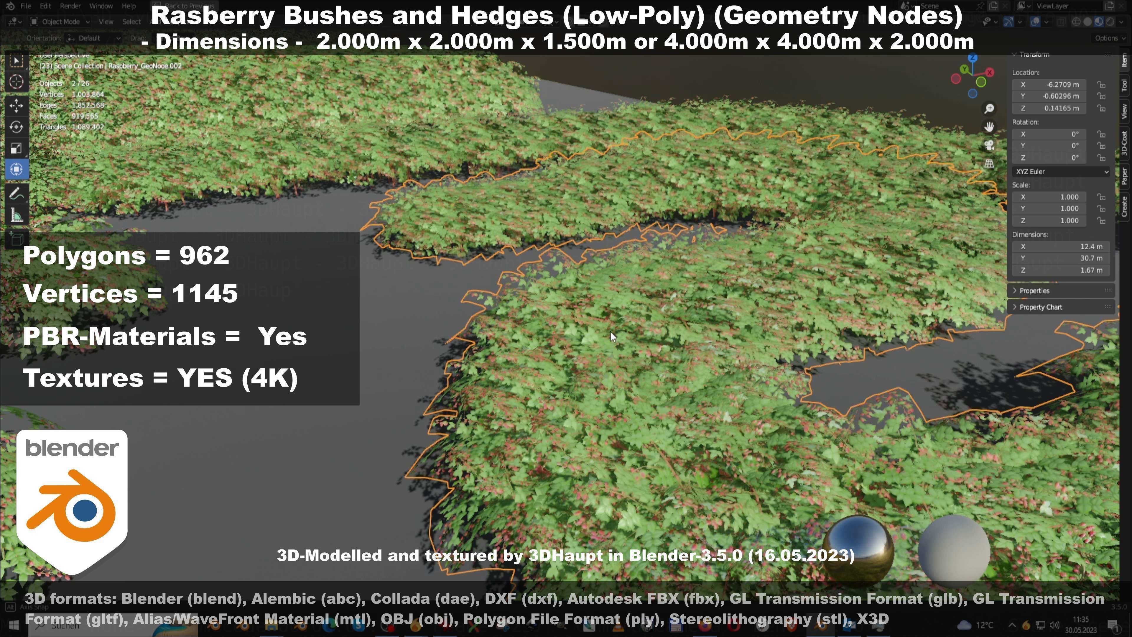 Low-Poly Rasberry Bushes and Hedges Low-poly 3D model_125