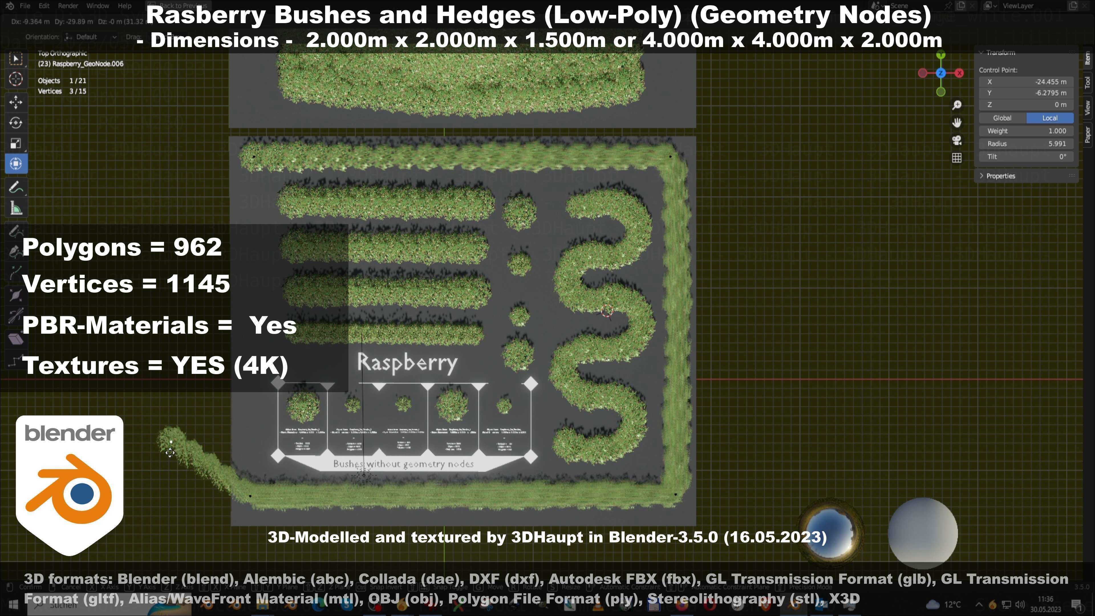 Low-Poly Rasberry Bushes and Hedges Low-poly 3D model_87