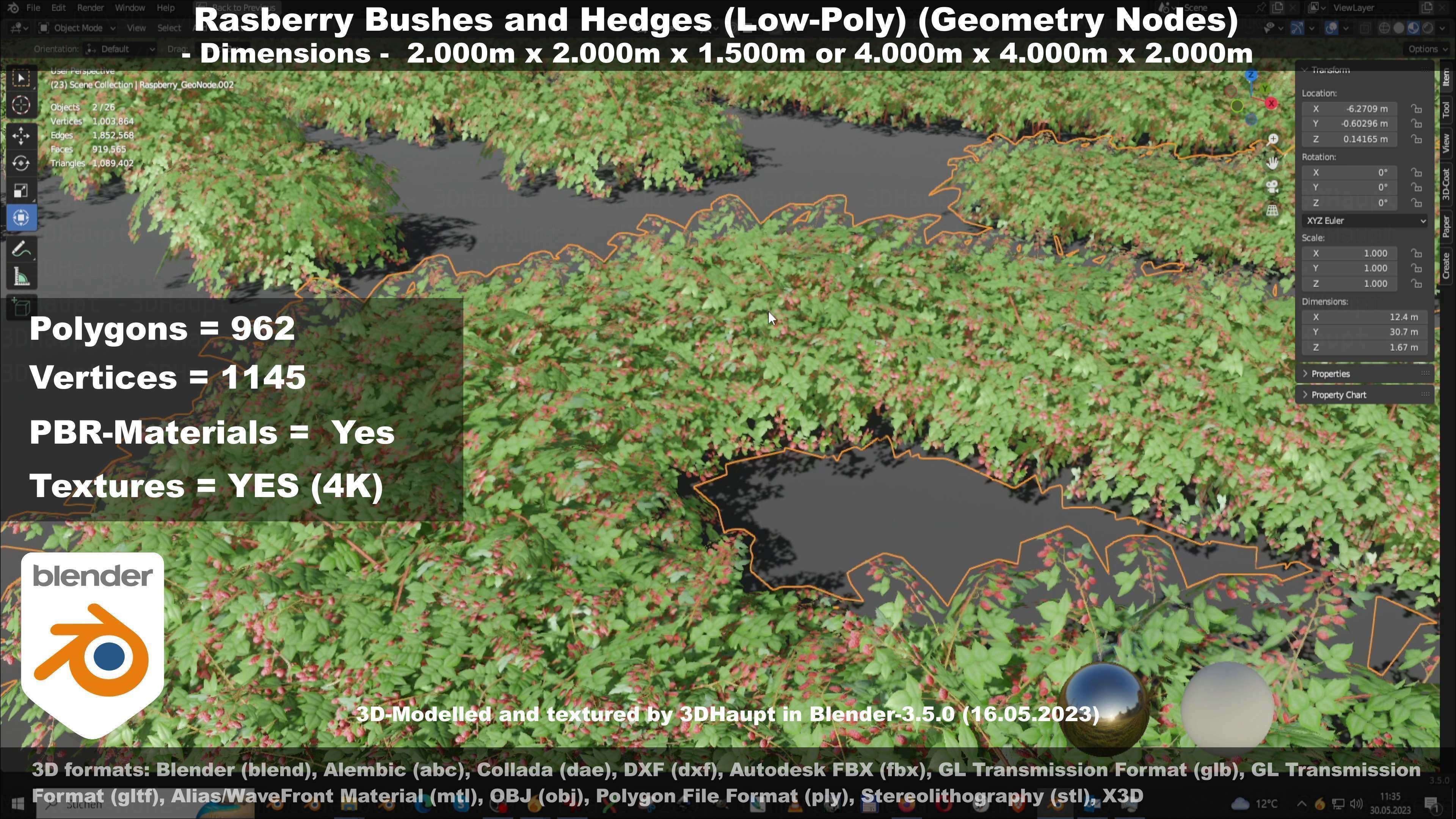 Low-Poly Rasberry Bushes and Hedges Low-poly 3D model_38