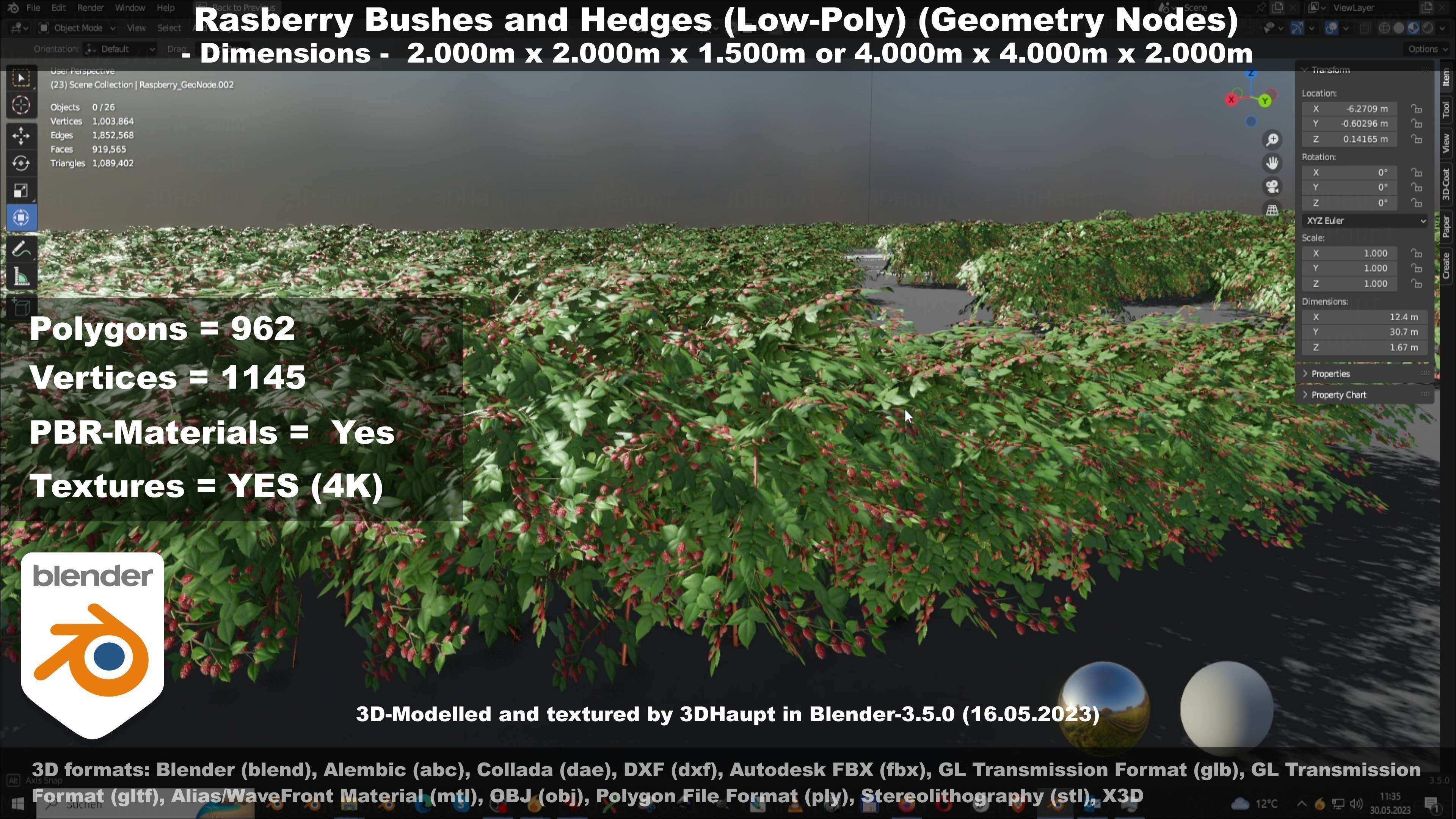 Low-Poly Rasberry Bushes and Hedges Low-poly 3D model_130
