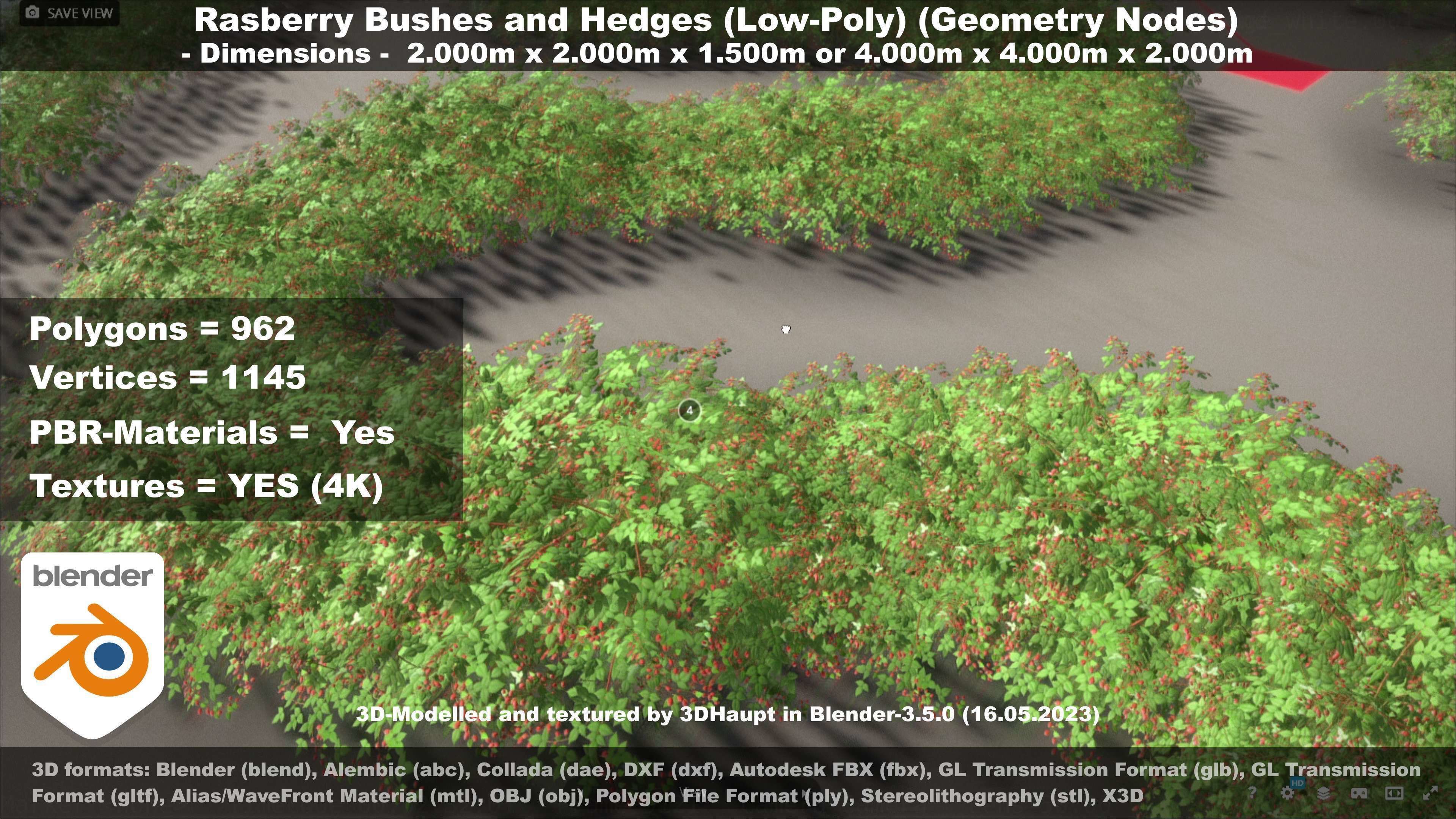 Low-Poly Rasberry Bushes and Hedges Low-poly 3D model_120