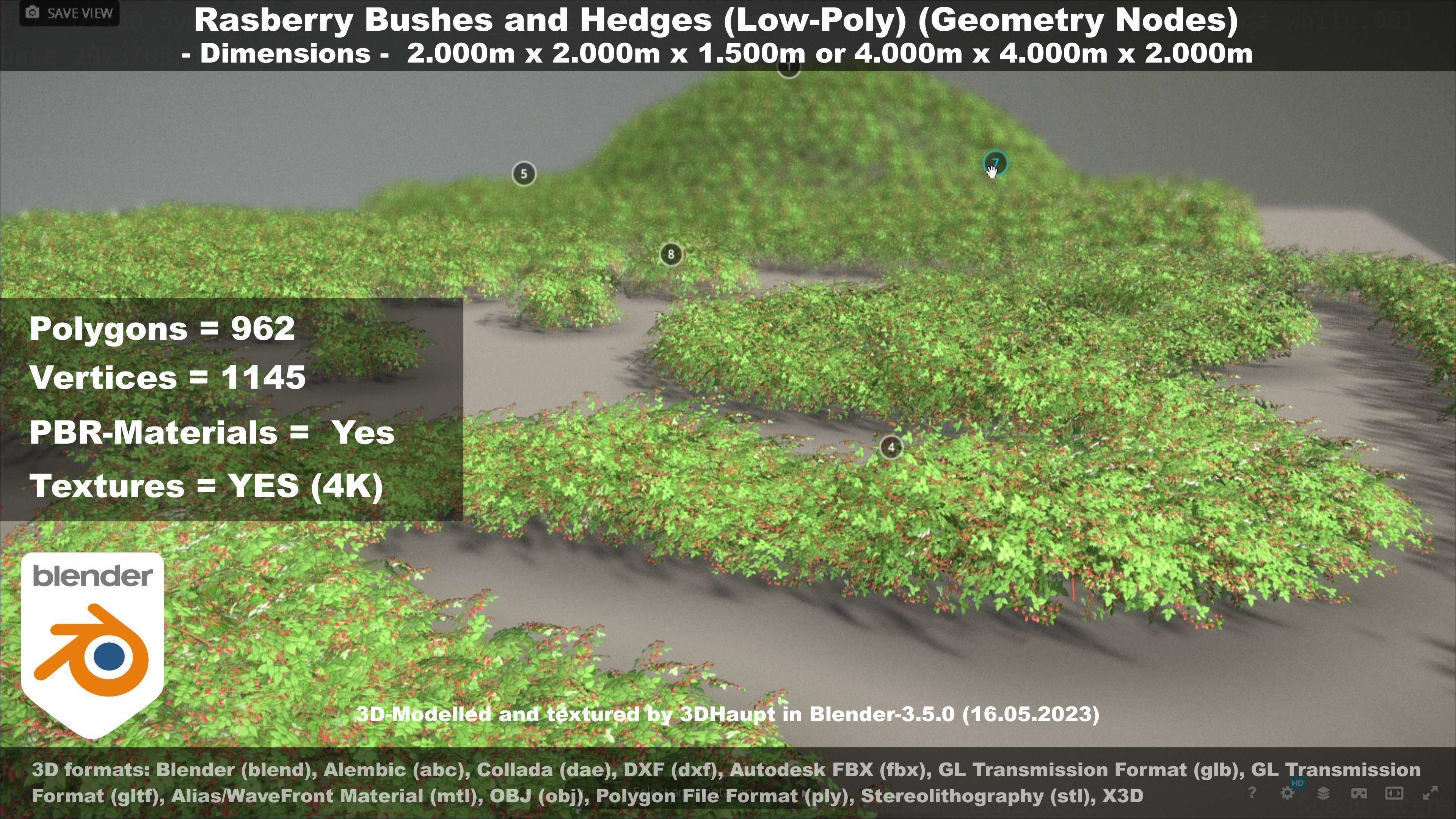Low-Poly Rasberry Bushes and Hedges Low-poly 3D model_26
