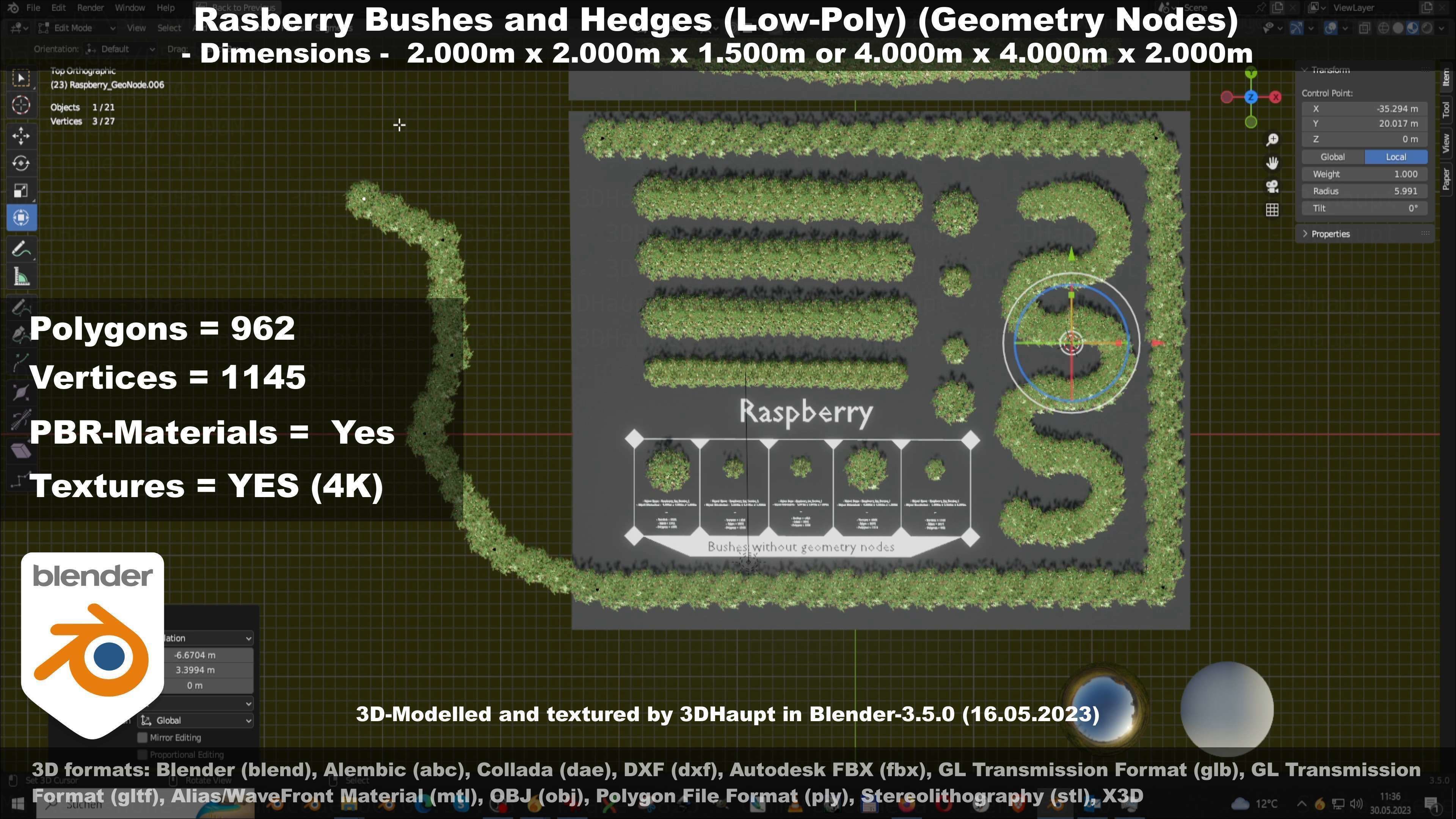 Low-Poly Rasberry Bushes and Hedges Low-poly 3D model_89