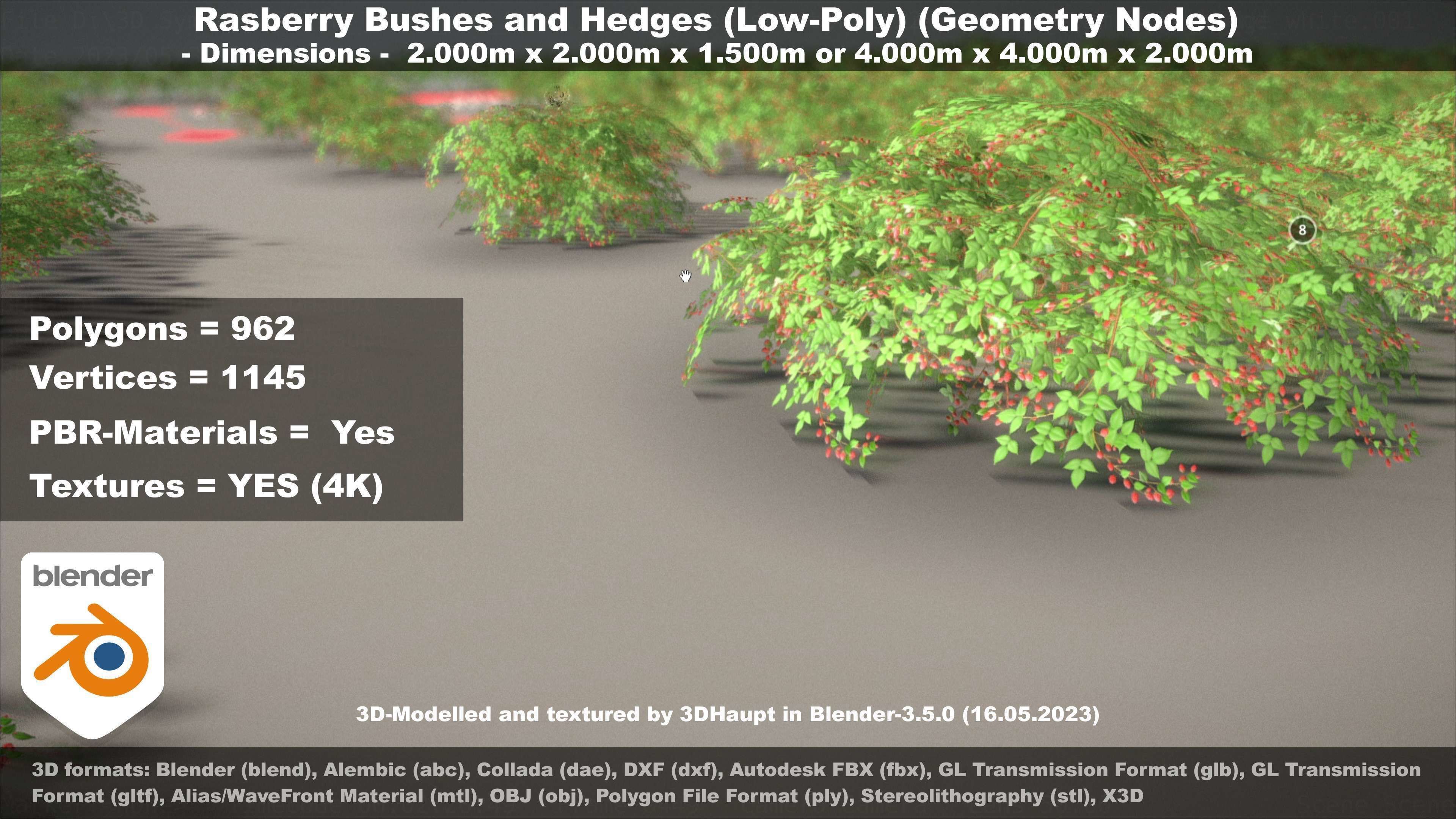 Low-Poly Rasberry Bushes and Hedges Low-poly 3D model_113