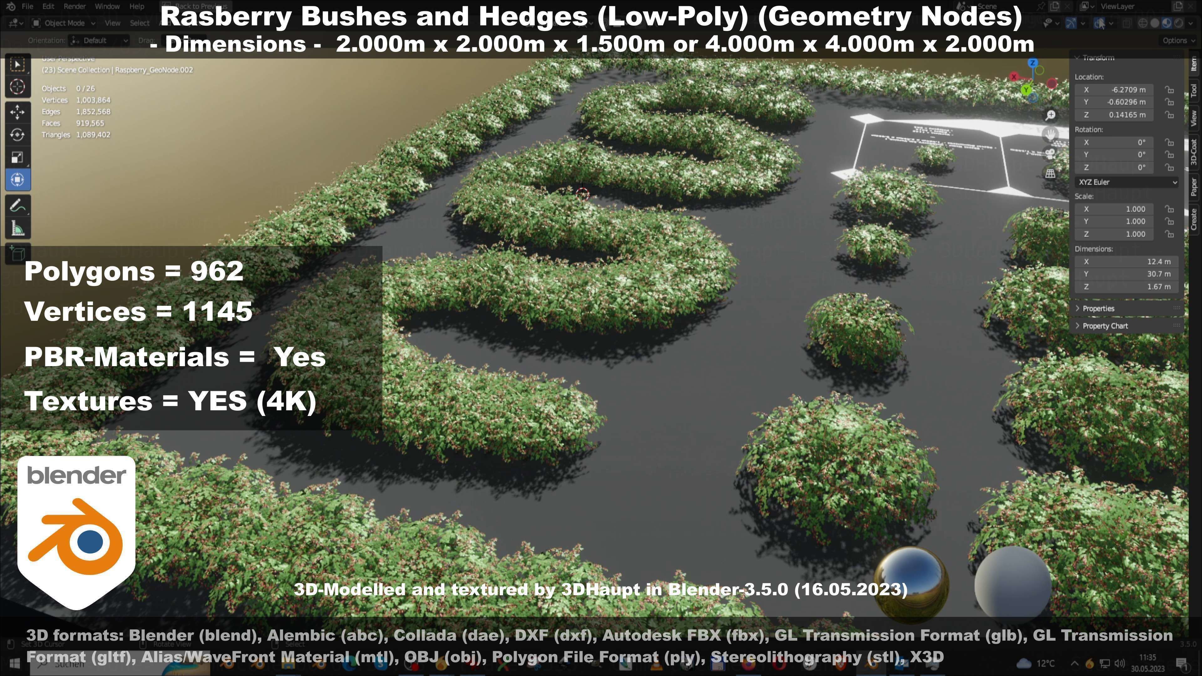 Low-Poly Rasberry Bushes and Hedges Low-poly 3D model_47