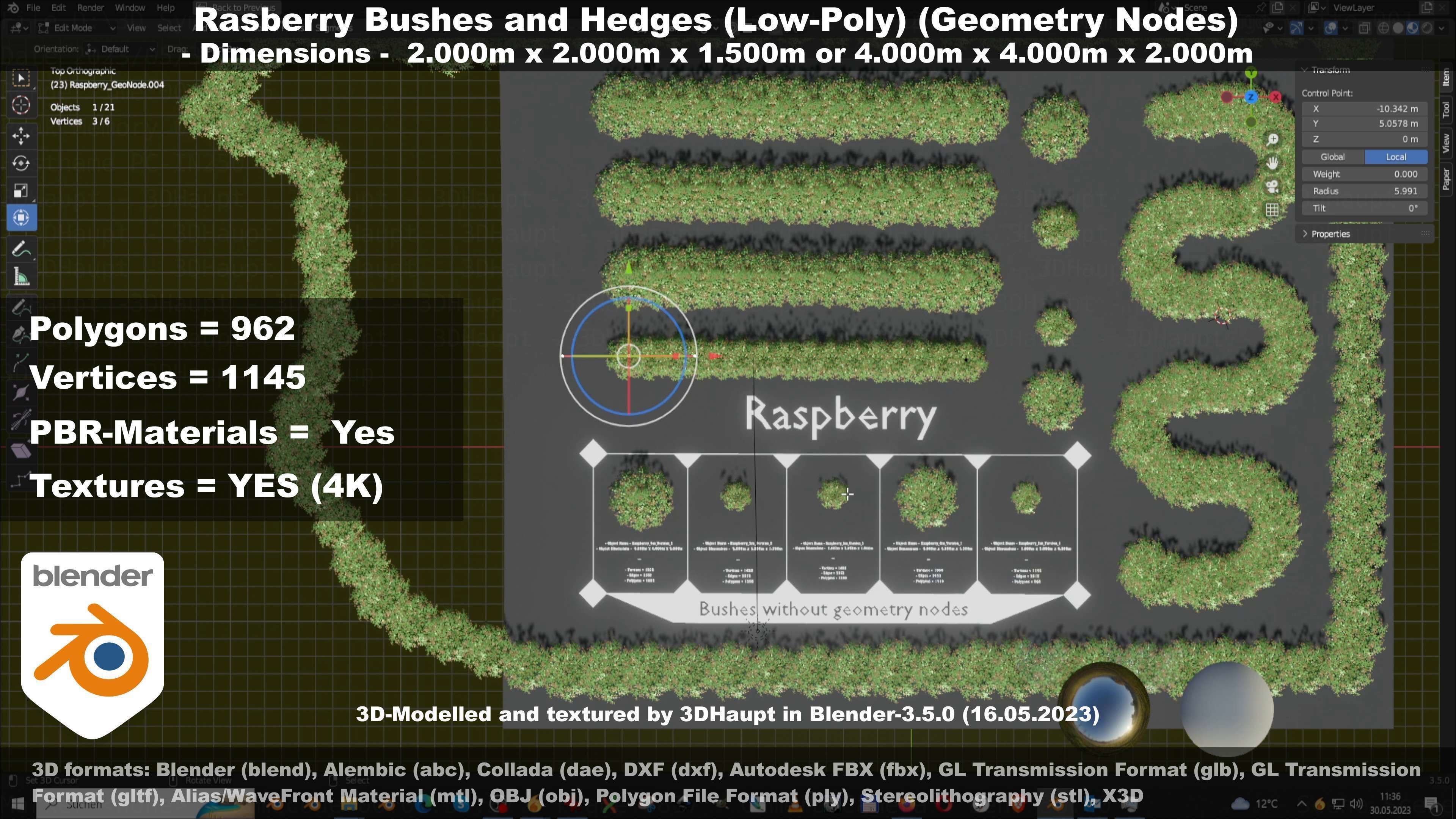 Low-Poly Rasberry Bushes and Hedges Low-poly 3D model_99