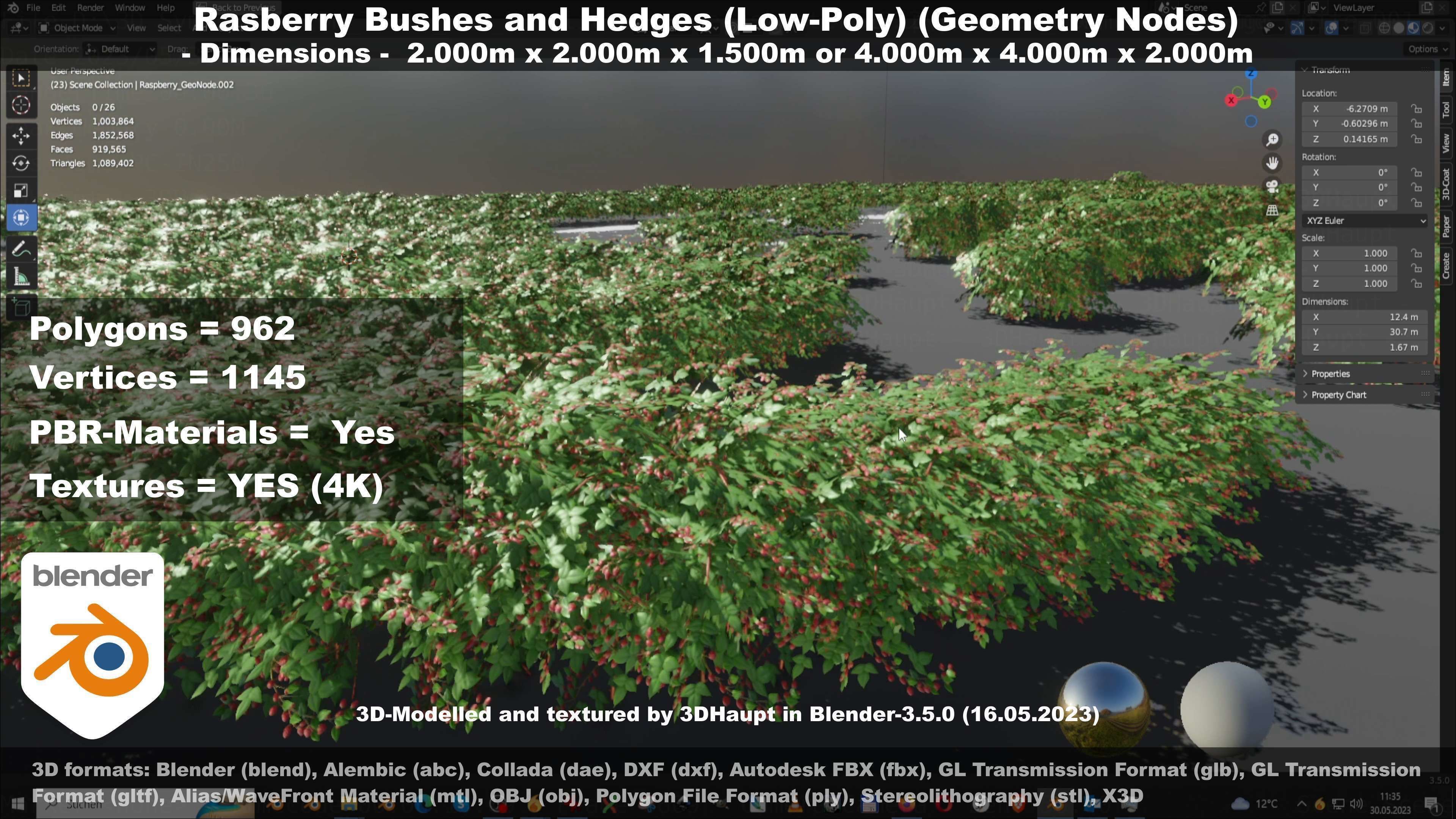 Low-Poly Rasberry Bushes and Hedges Low-poly 3D model_128