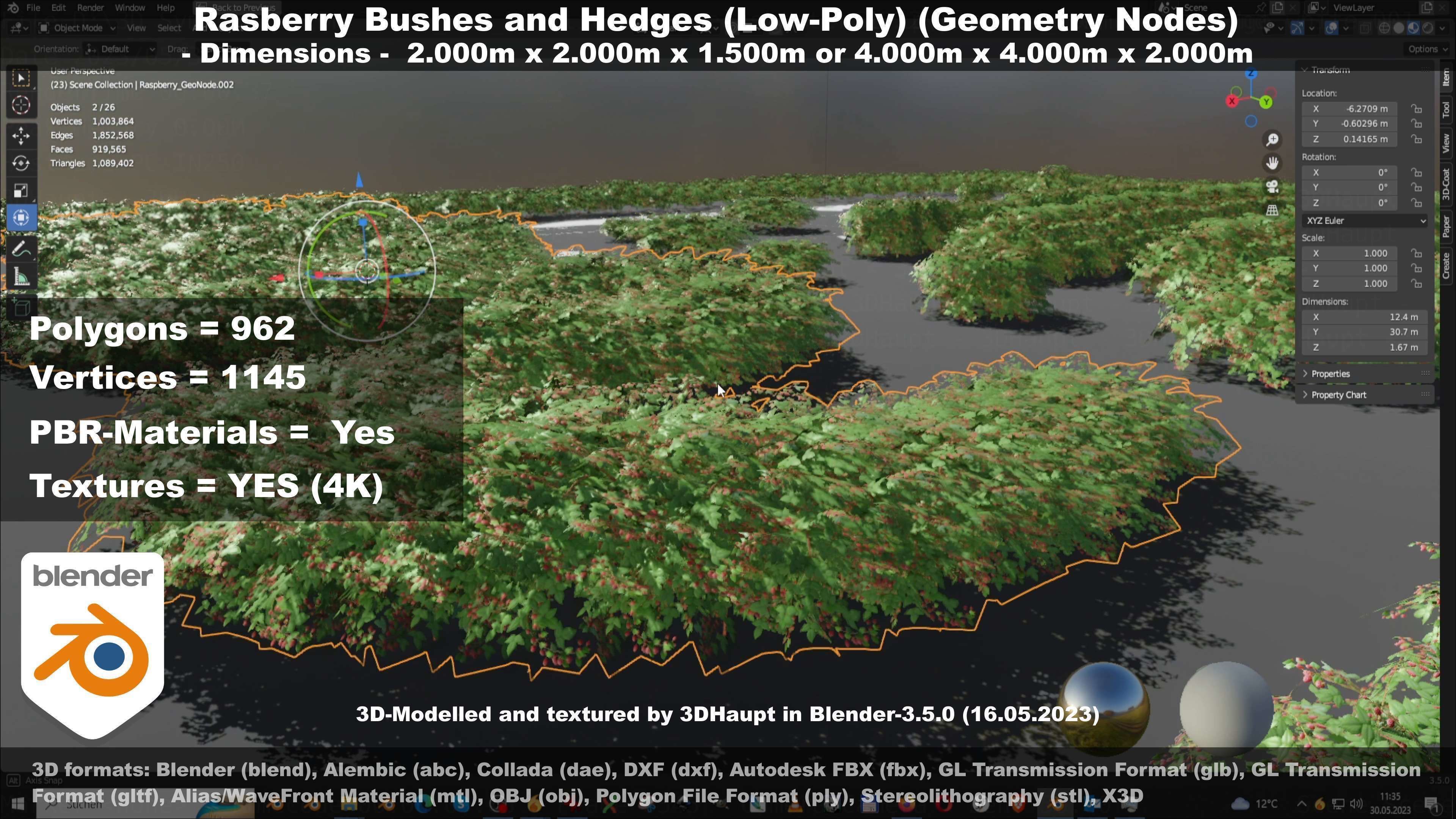 Low-Poly Rasberry Bushes and Hedges Low-poly 3D model_127