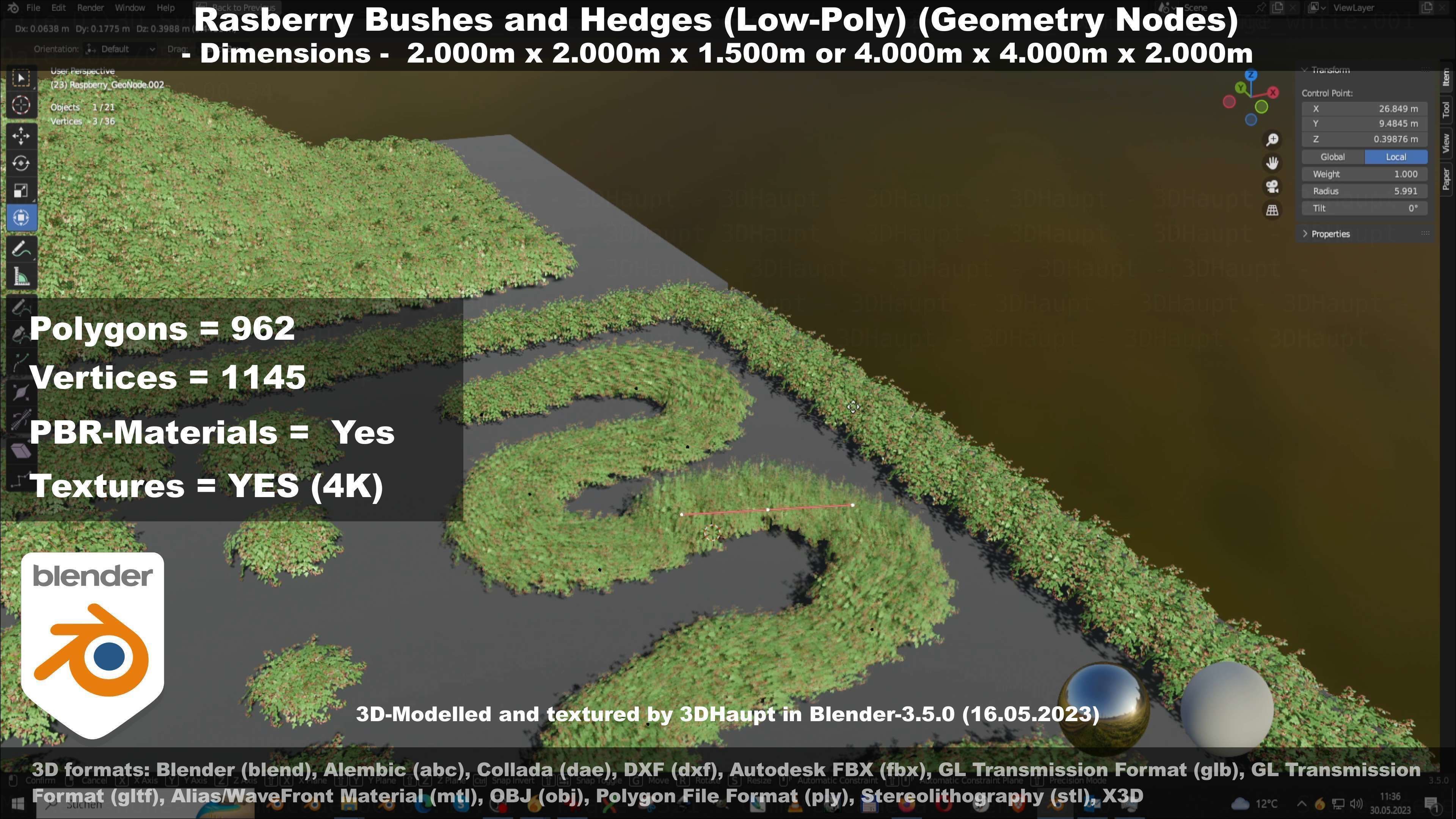 Low-Poly Rasberry Bushes and Hedges Low-poly 3D model_49