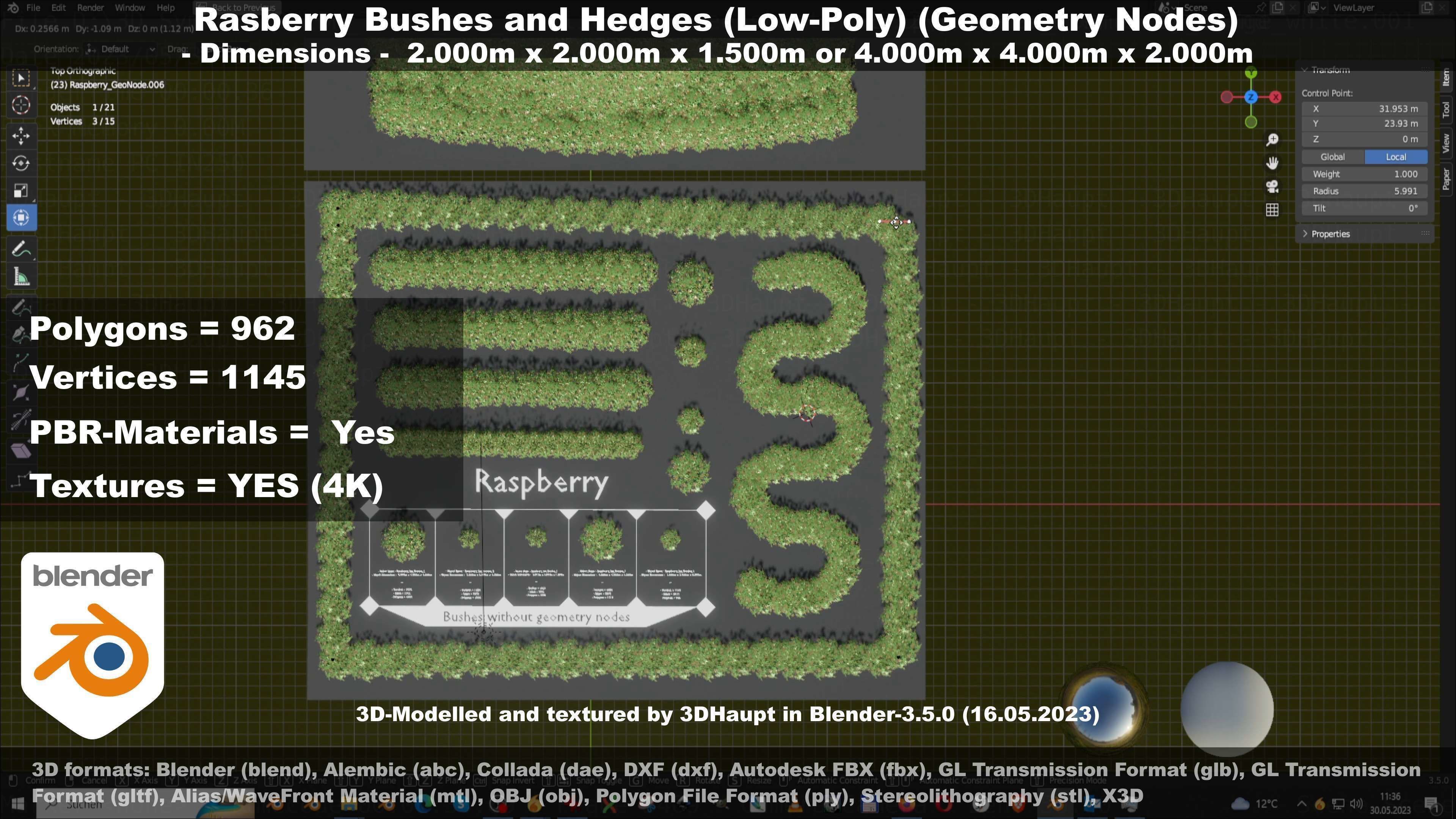 Low-Poly Rasberry Bushes and Hedges Low-poly 3D model_84