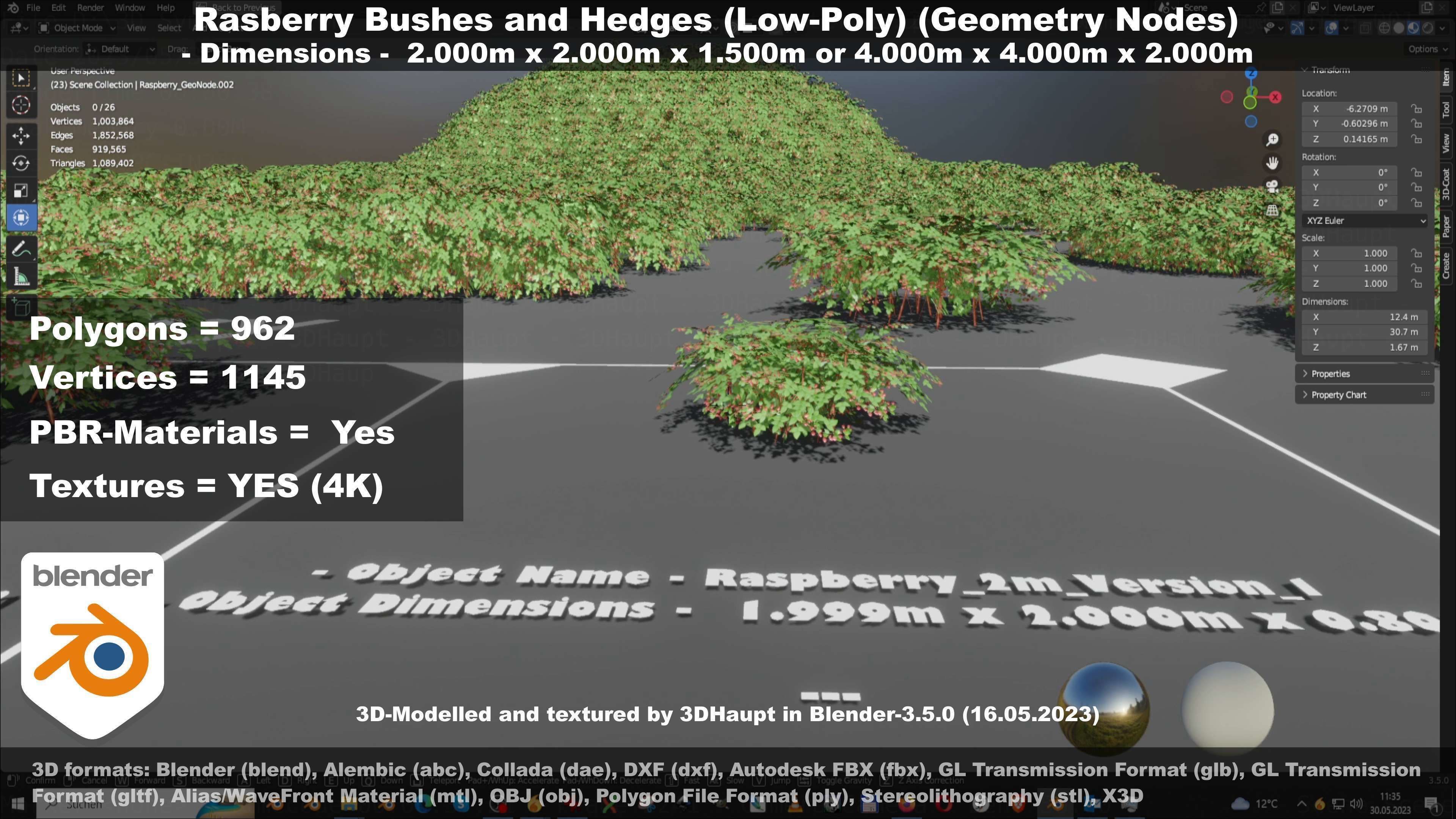 Low-Poly Rasberry Bushes and Hedges Low-poly 3D model_22