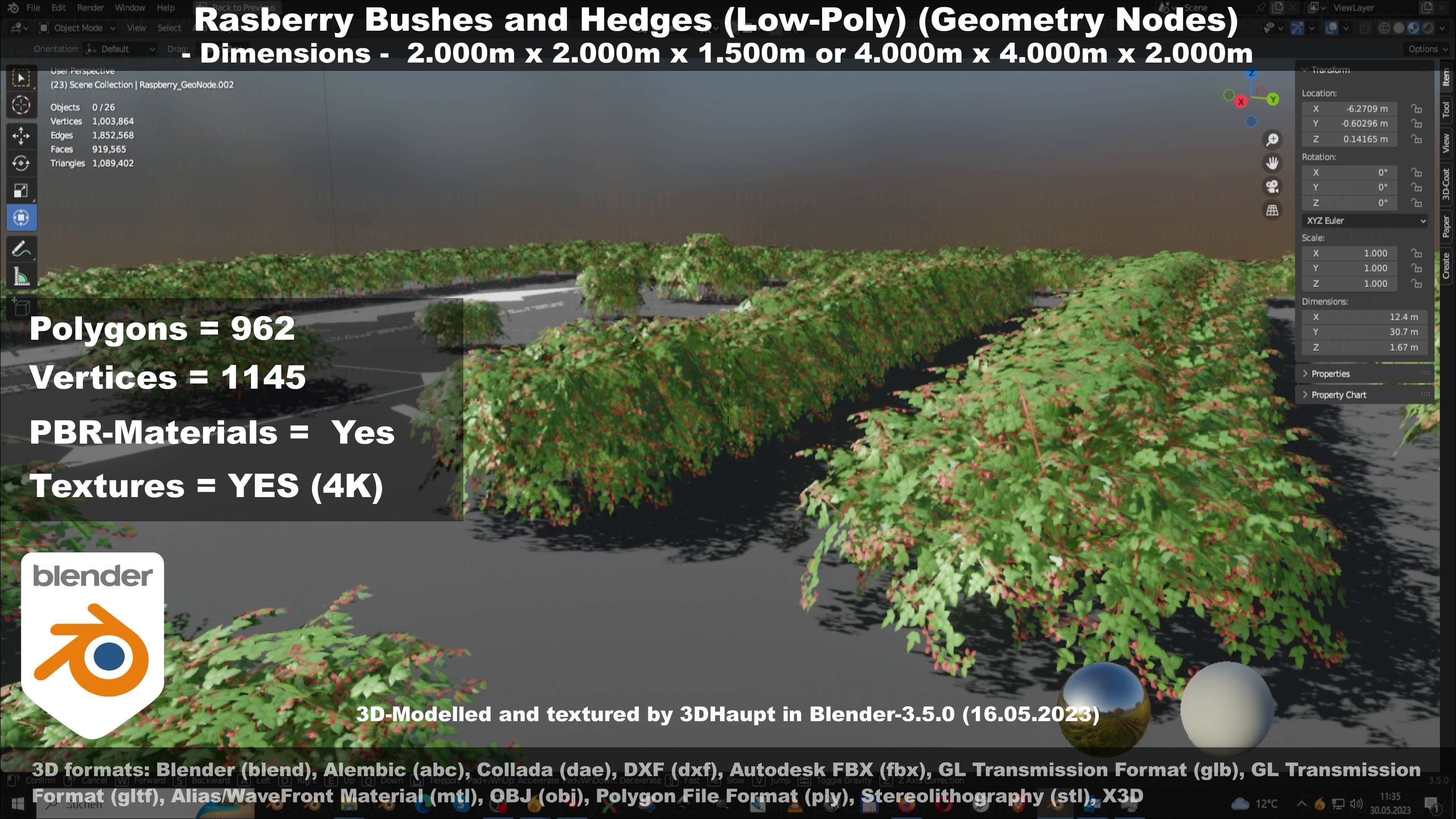 Low-Poly Rasberry Bushes and Hedges Low-poly 3D model_42