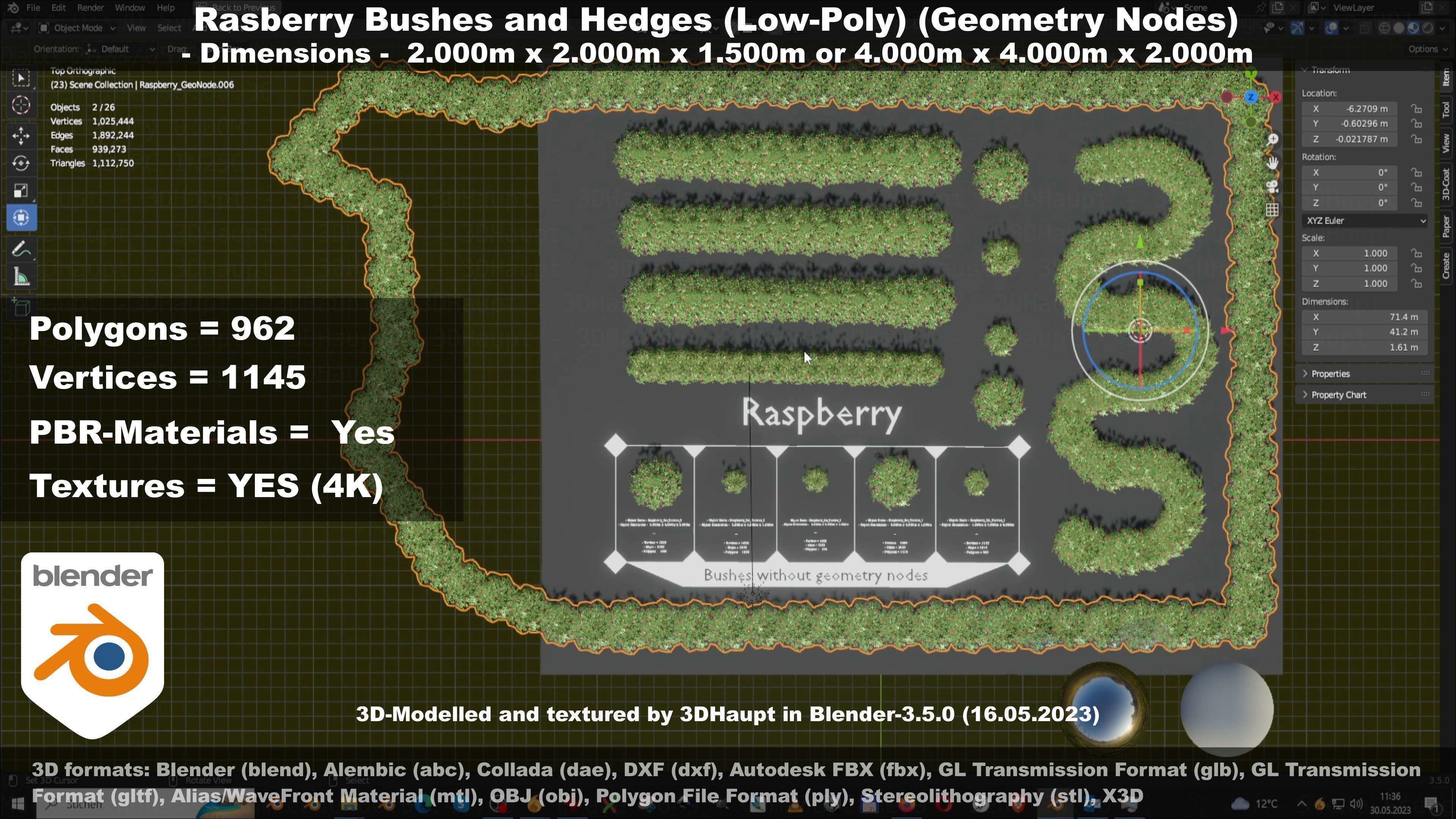 Low-Poly Rasberry Bushes and Hedges Low-poly 3D model_91