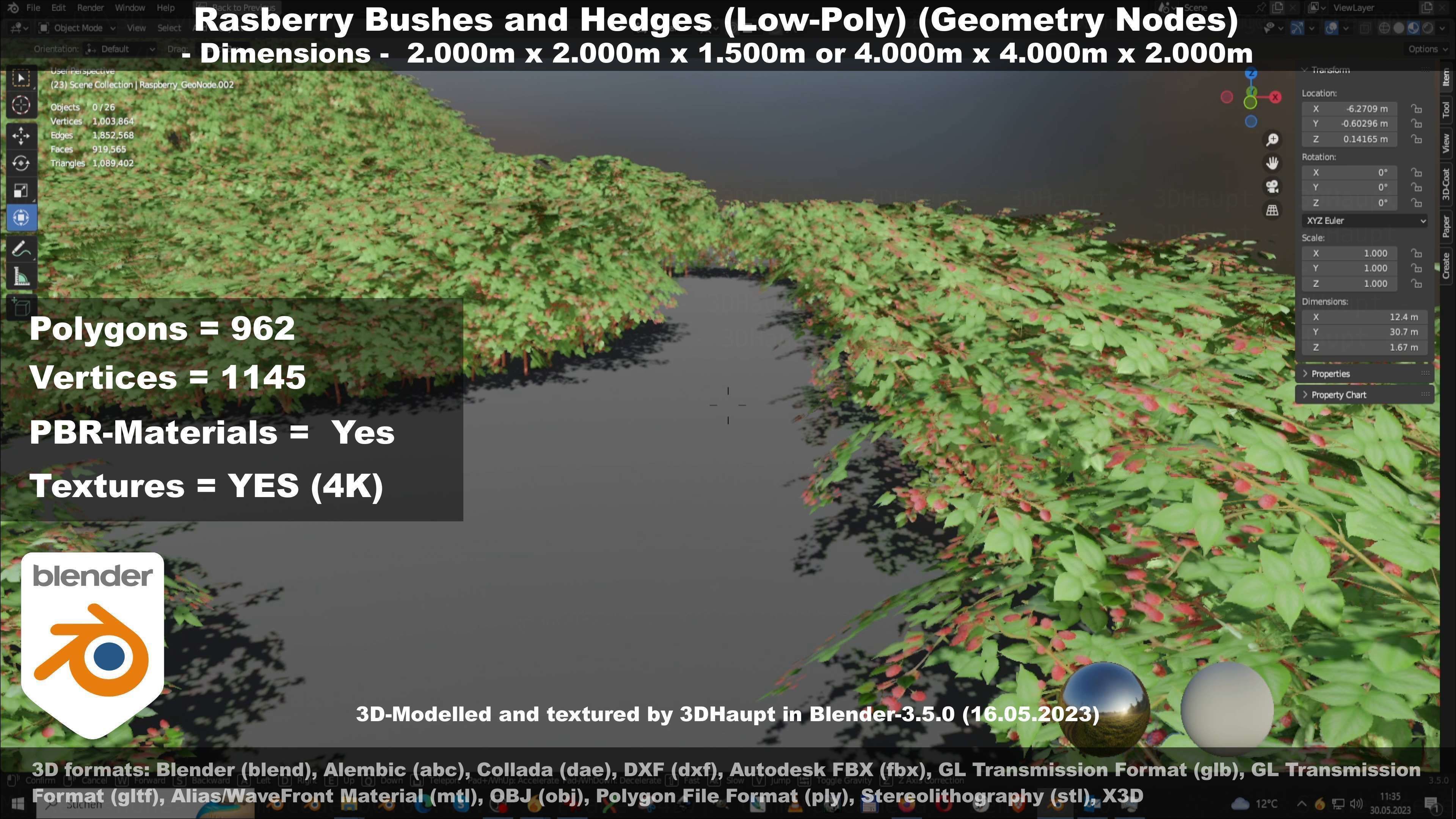 Low-Poly Rasberry Bushes and Hedges Low-poly 3D model_33