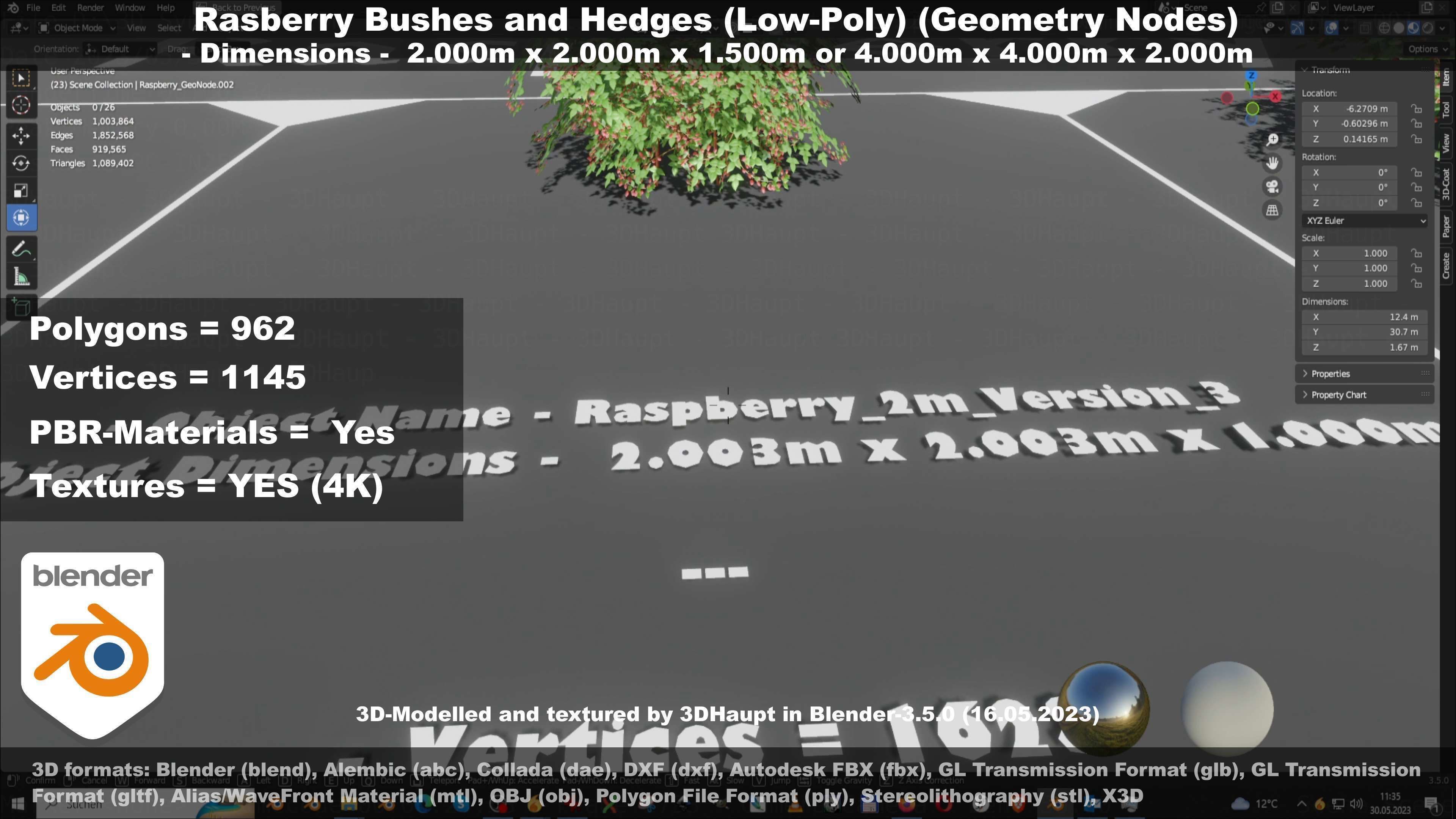 Low-Poly Rasberry Bushes and Hedges Low-poly 3D model_129