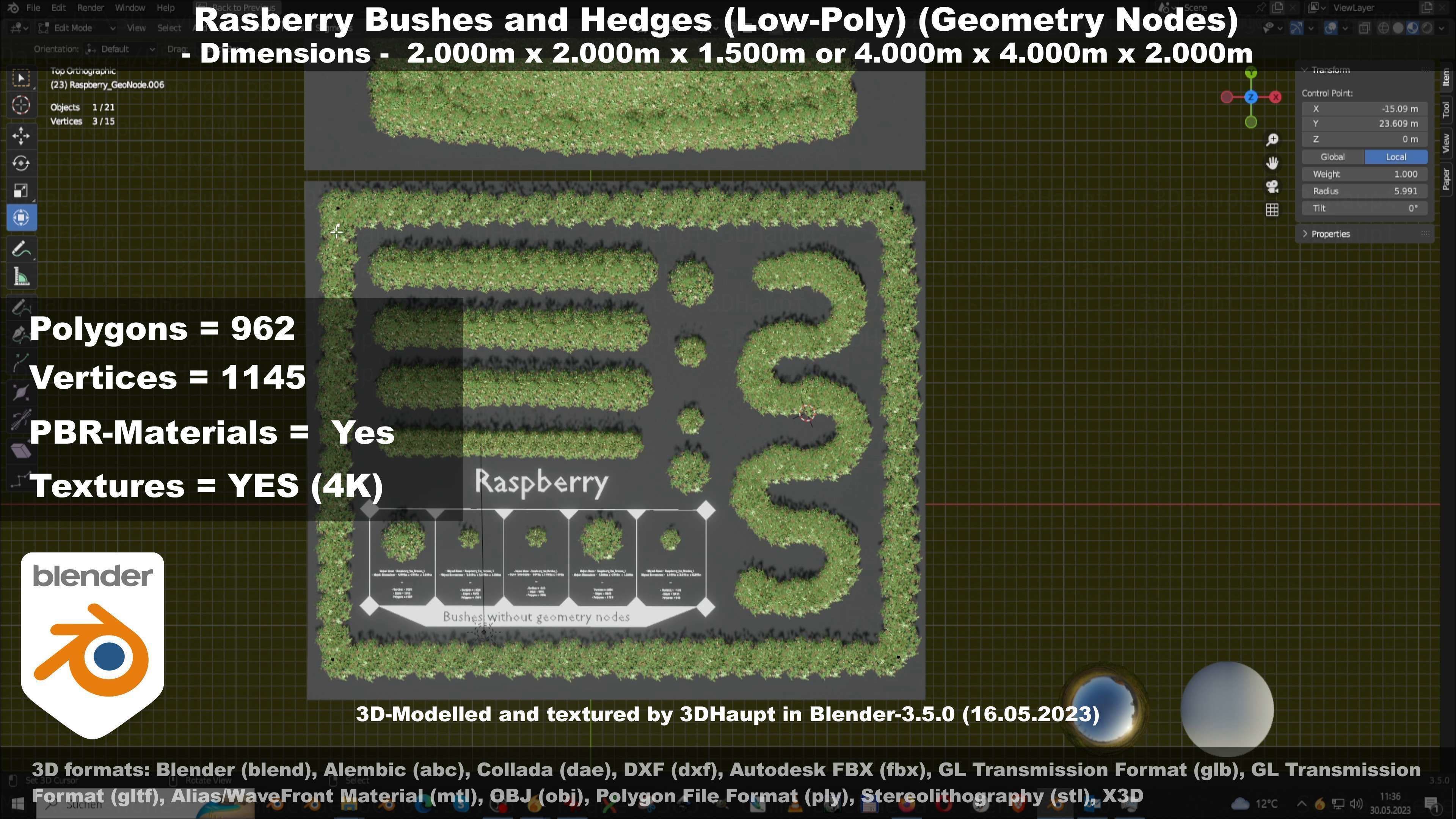 Low-Poly Rasberry Bushes and Hedges Low-poly 3D model_86