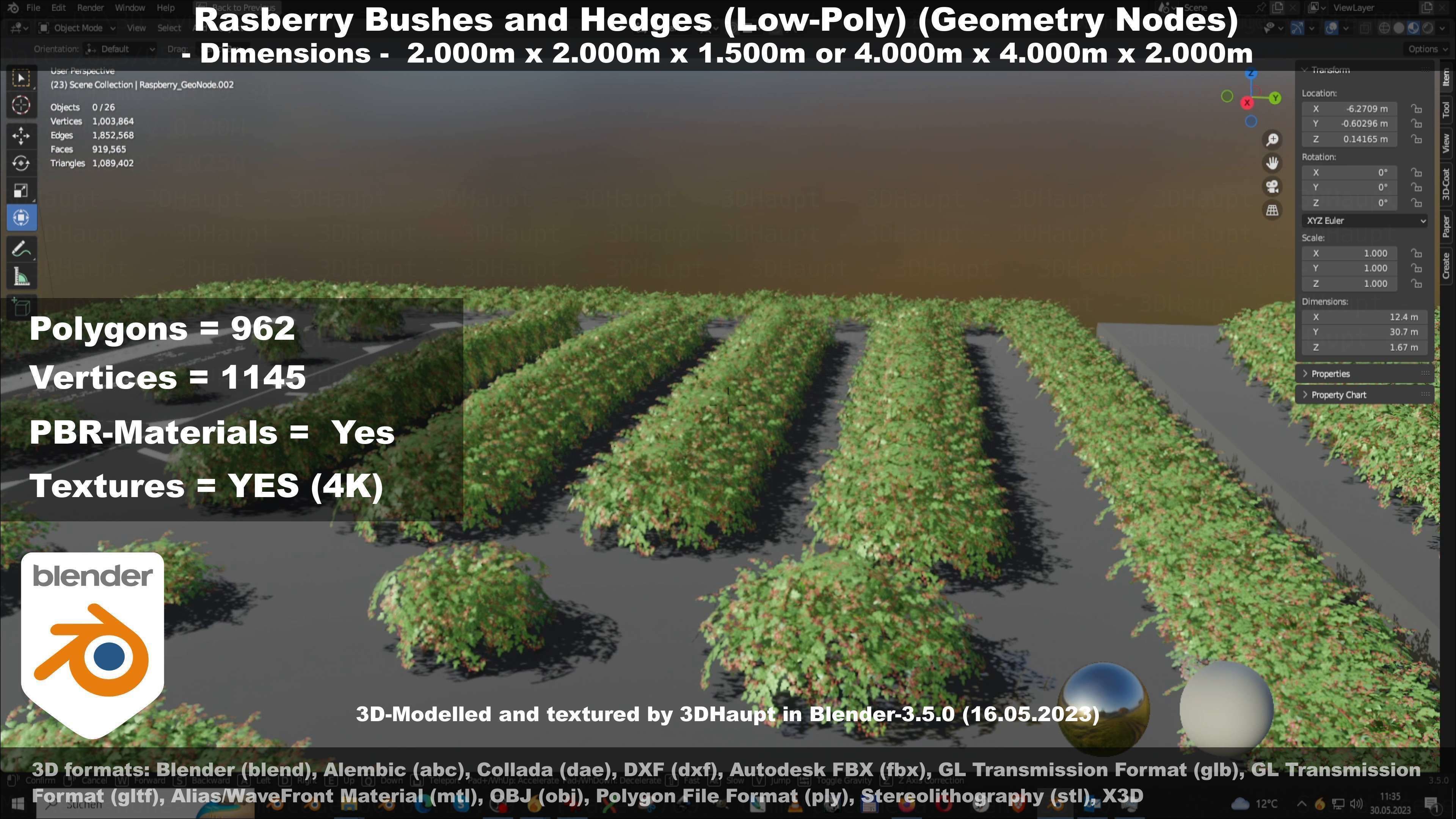 Low-Poly Rasberry Bushes and Hedges Low-poly 3D model_131