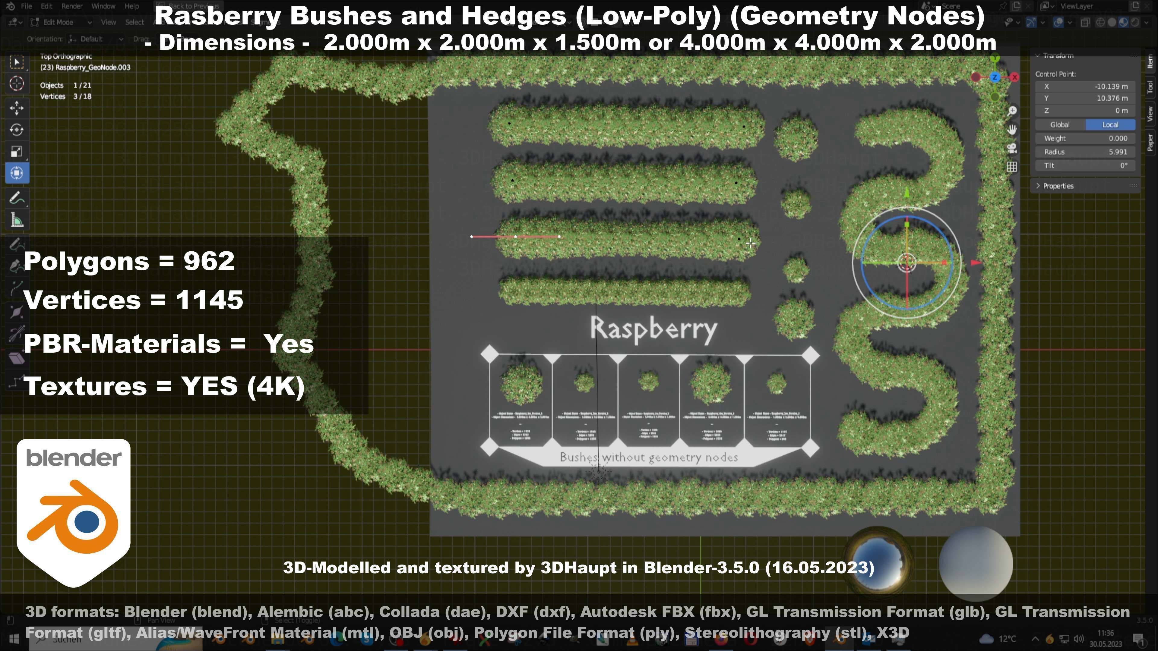 Low-Poly Rasberry Bushes and Hedges Low-poly 3D model_93