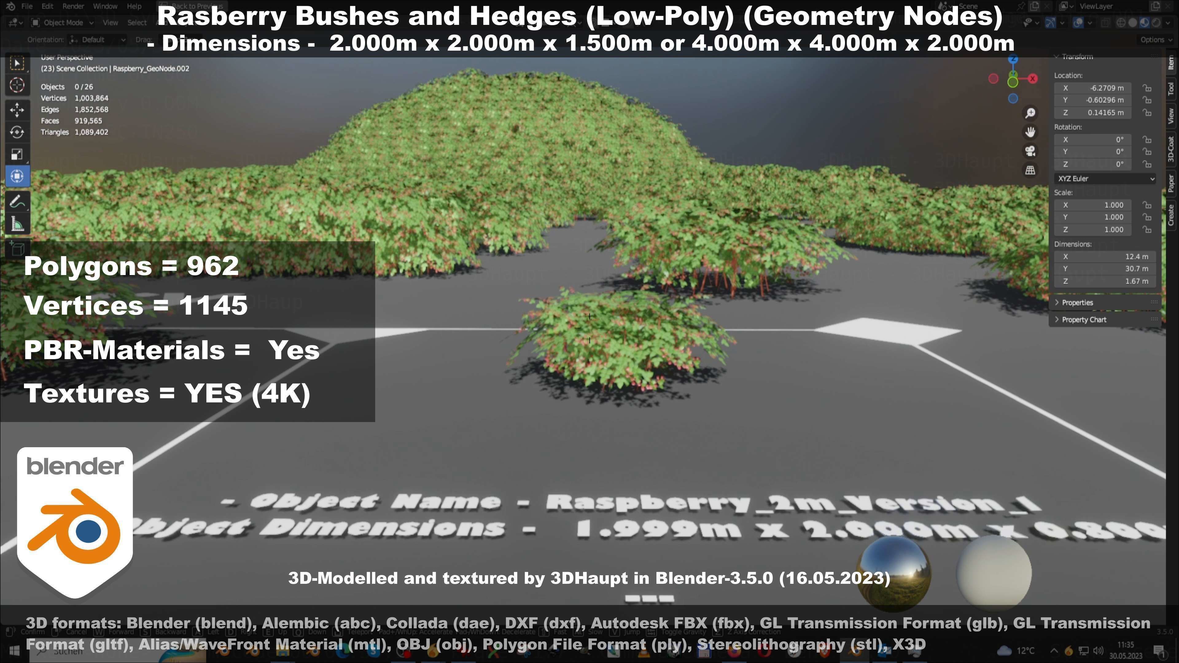 Low-Poly Rasberry Bushes and Hedges Low-poly 3D model_55