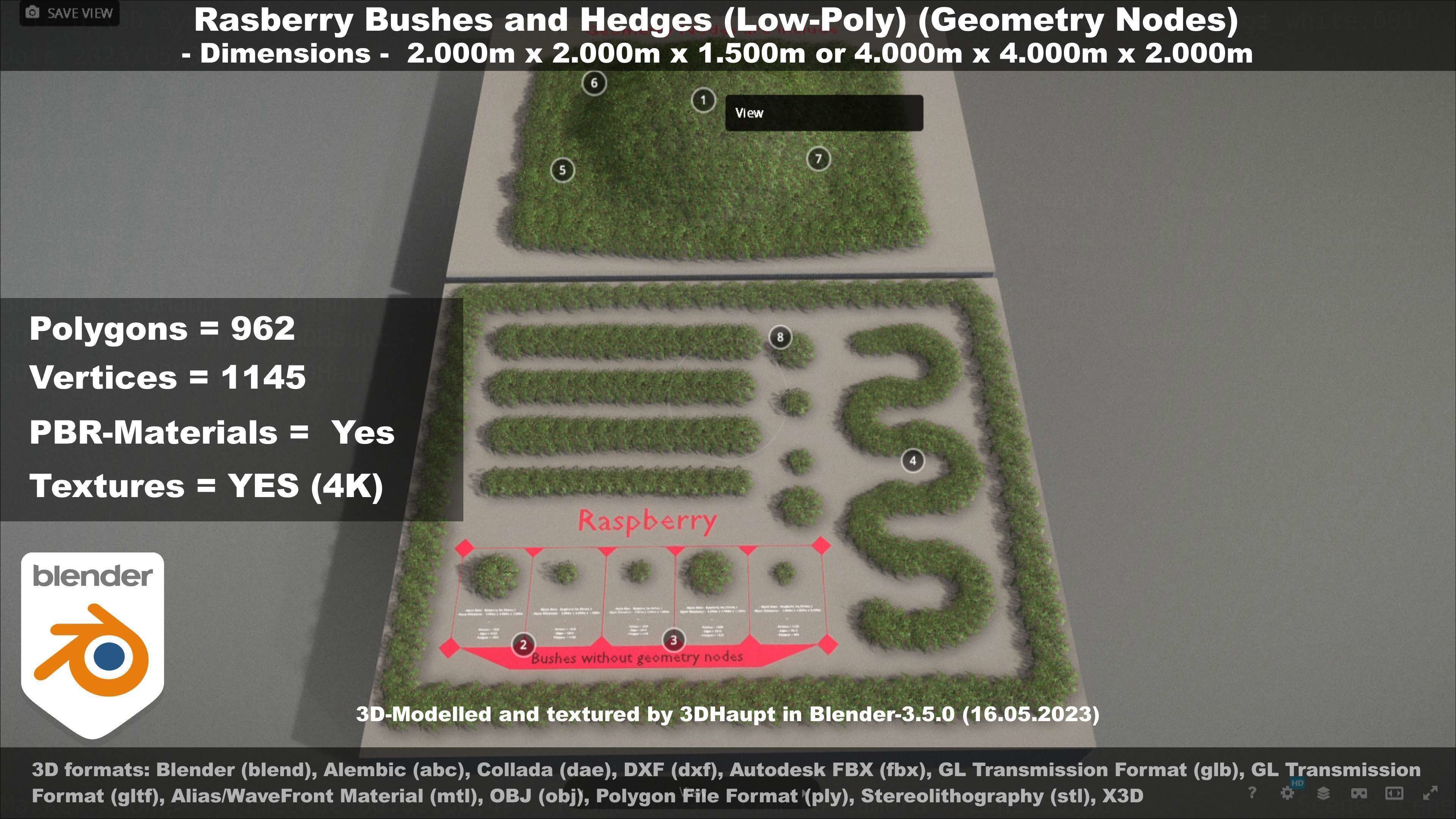 Low-Poly Rasberry Bushes and Hedges Low-poly 3D model_122