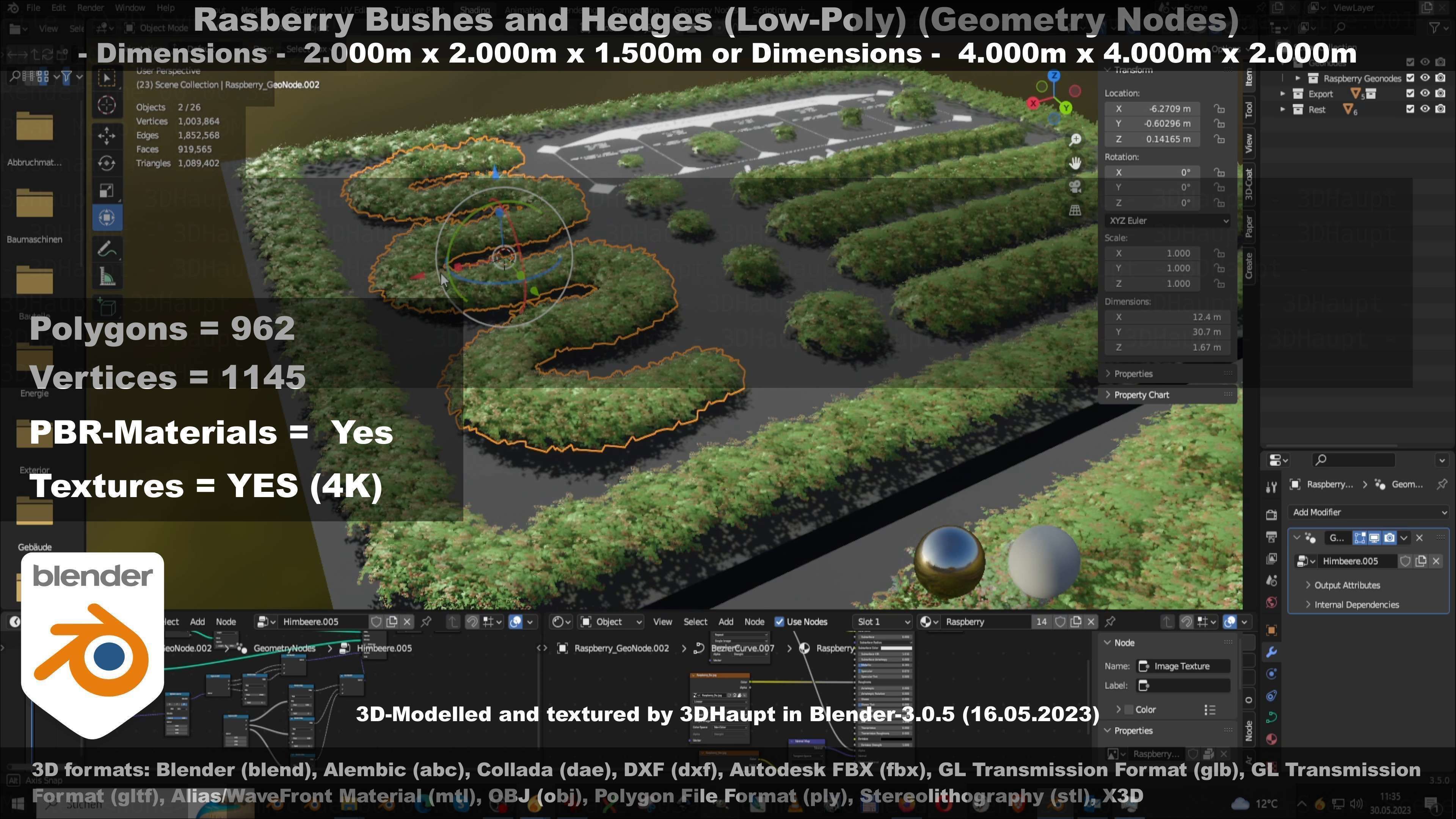 Low-Poly Rasberry Bushes and Hedges Low-poly 3D model_123