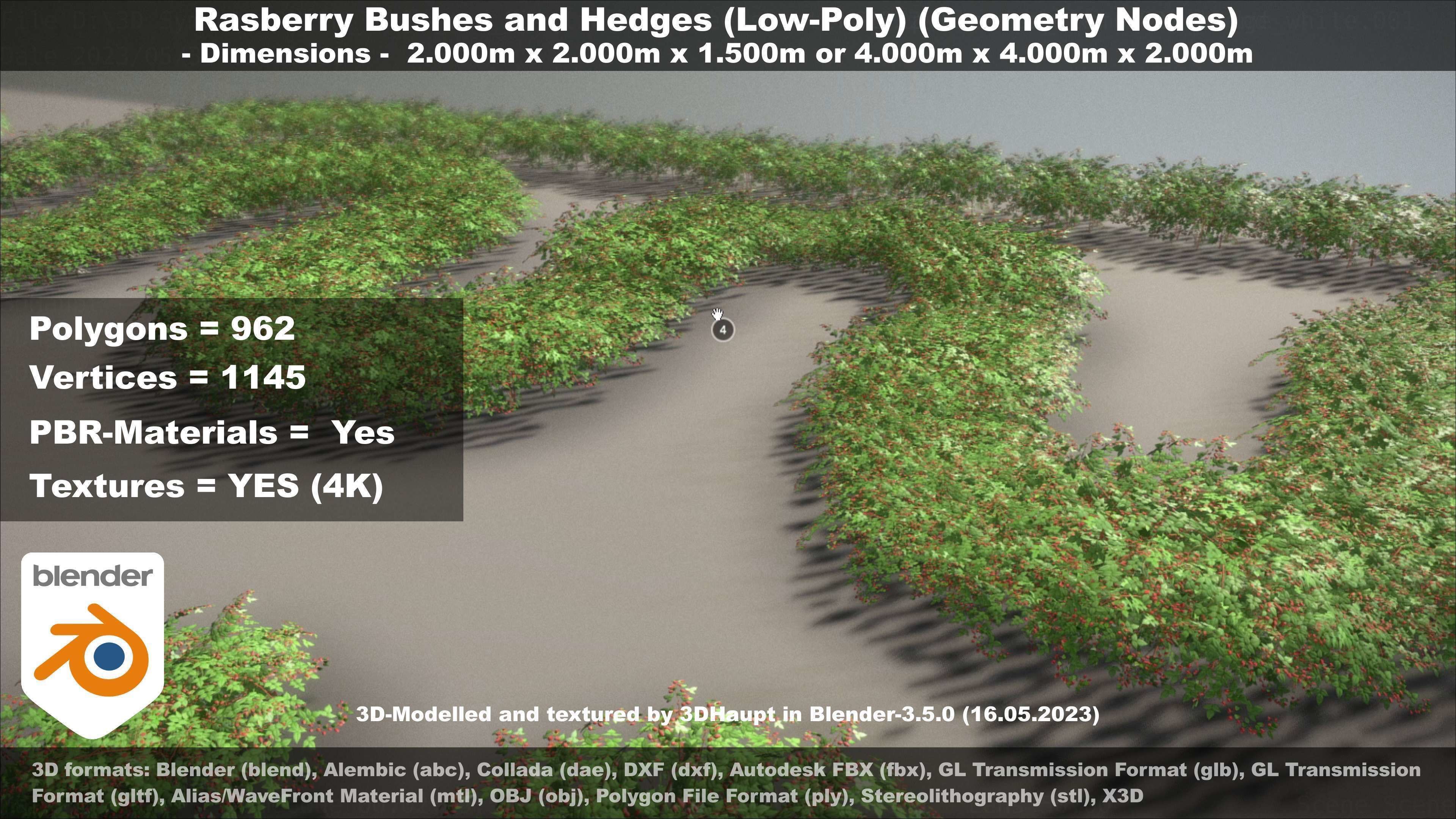 Low-Poly Rasberry Bushes and Hedges Low-poly 3D model_119