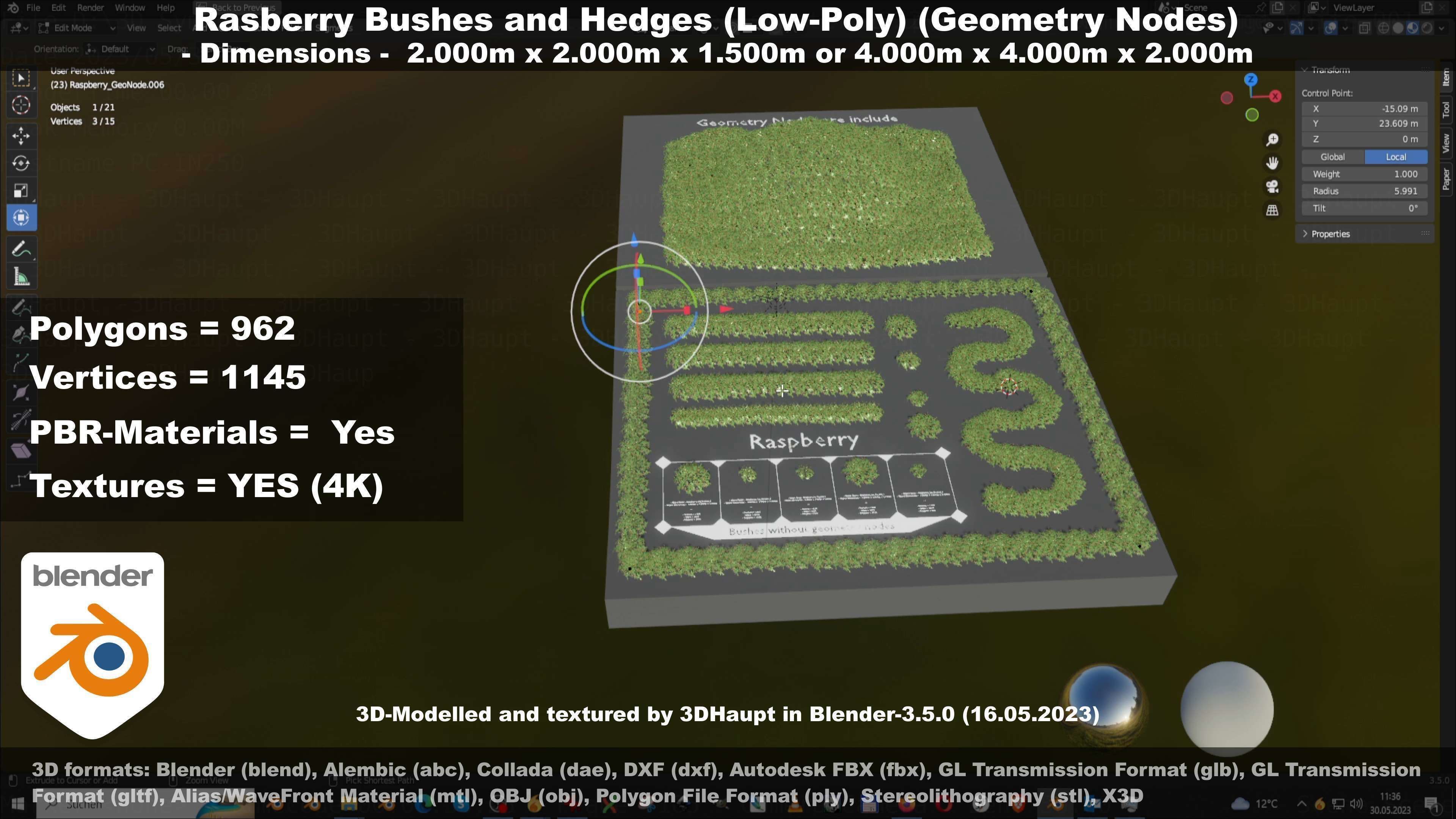 Low-Poly Rasberry Bushes and Hedges Low-poly 3D model_102