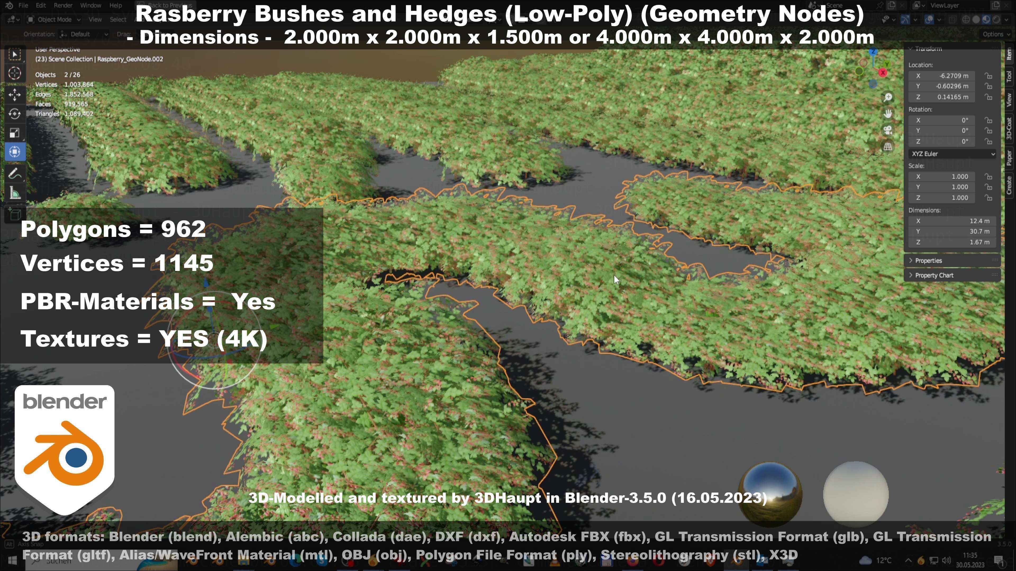 Low-Poly Rasberry Bushes and Hedges Low-poly 3D model_40