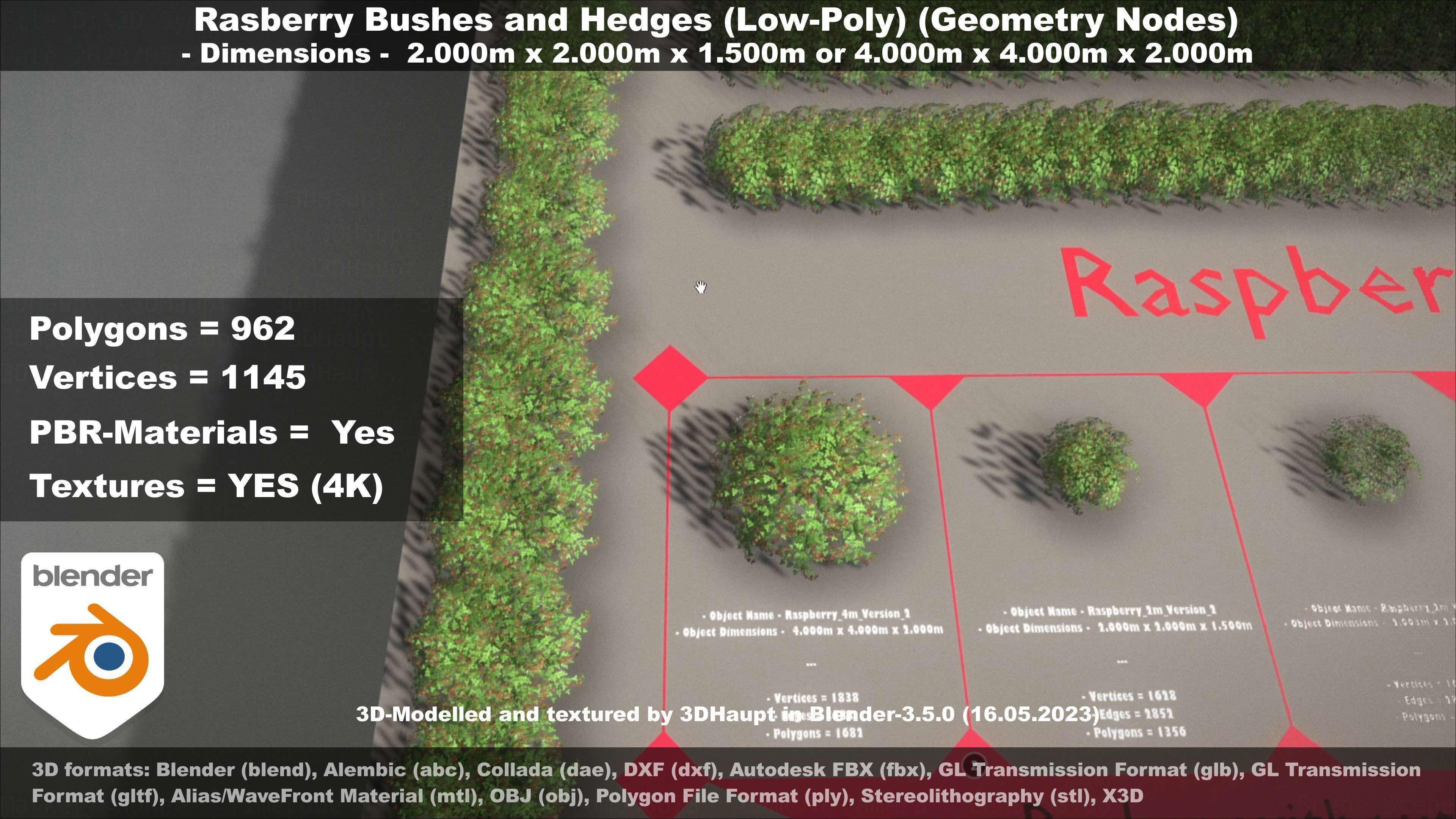 Low-Poly Rasberry Bushes and Hedges Low-poly 3D model_115