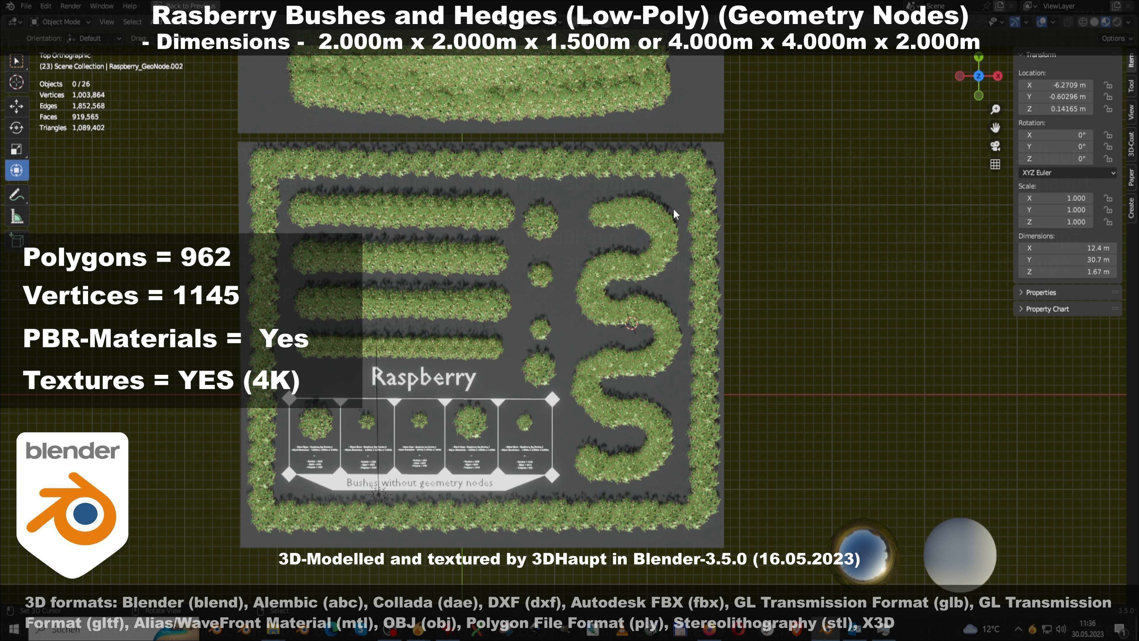 Low-Poly Rasberry Bushes and Hedges Low-poly 3D model_82