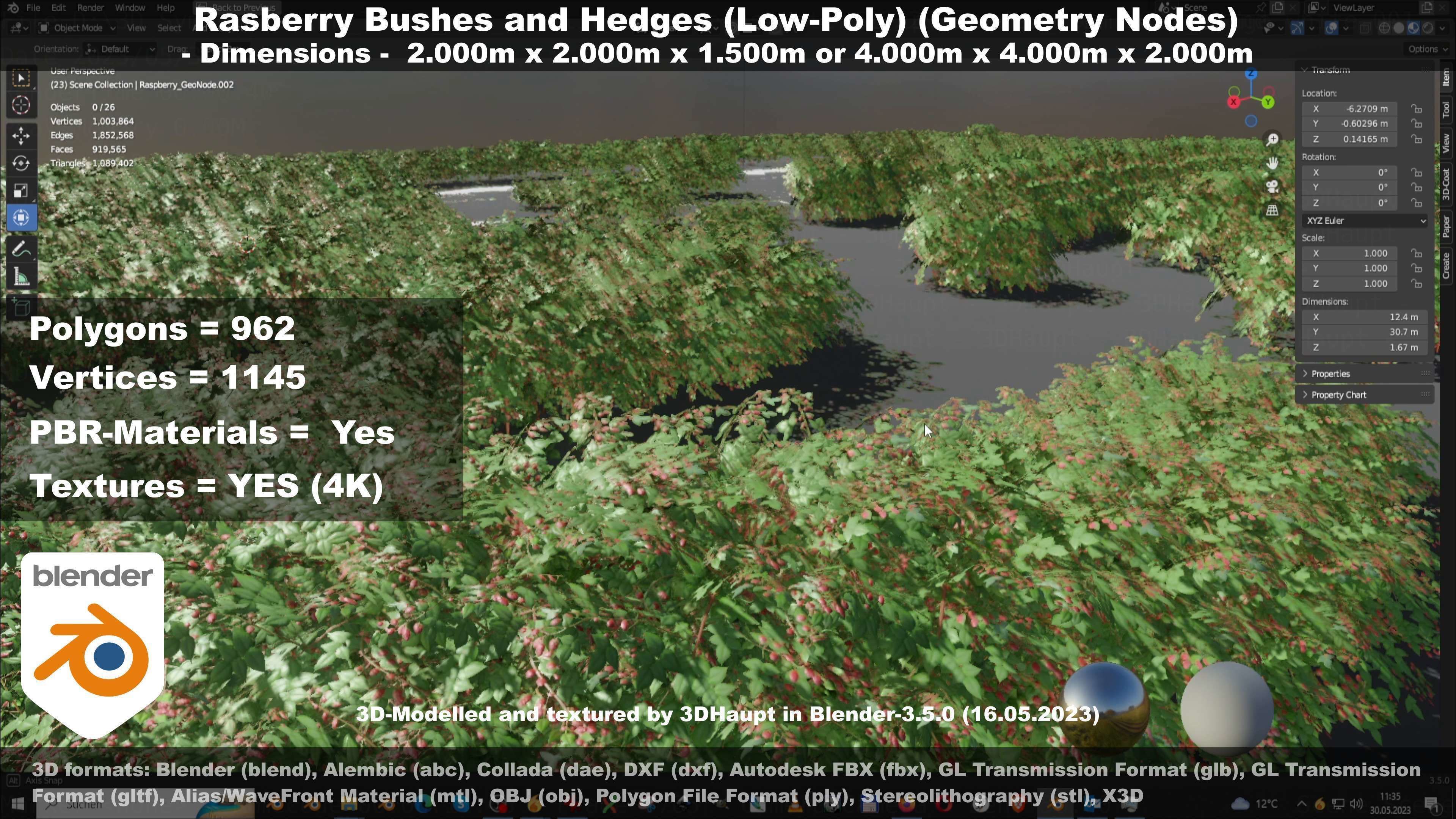 Low-Poly Rasberry Bushes and Hedges Low-poly 3D model_41