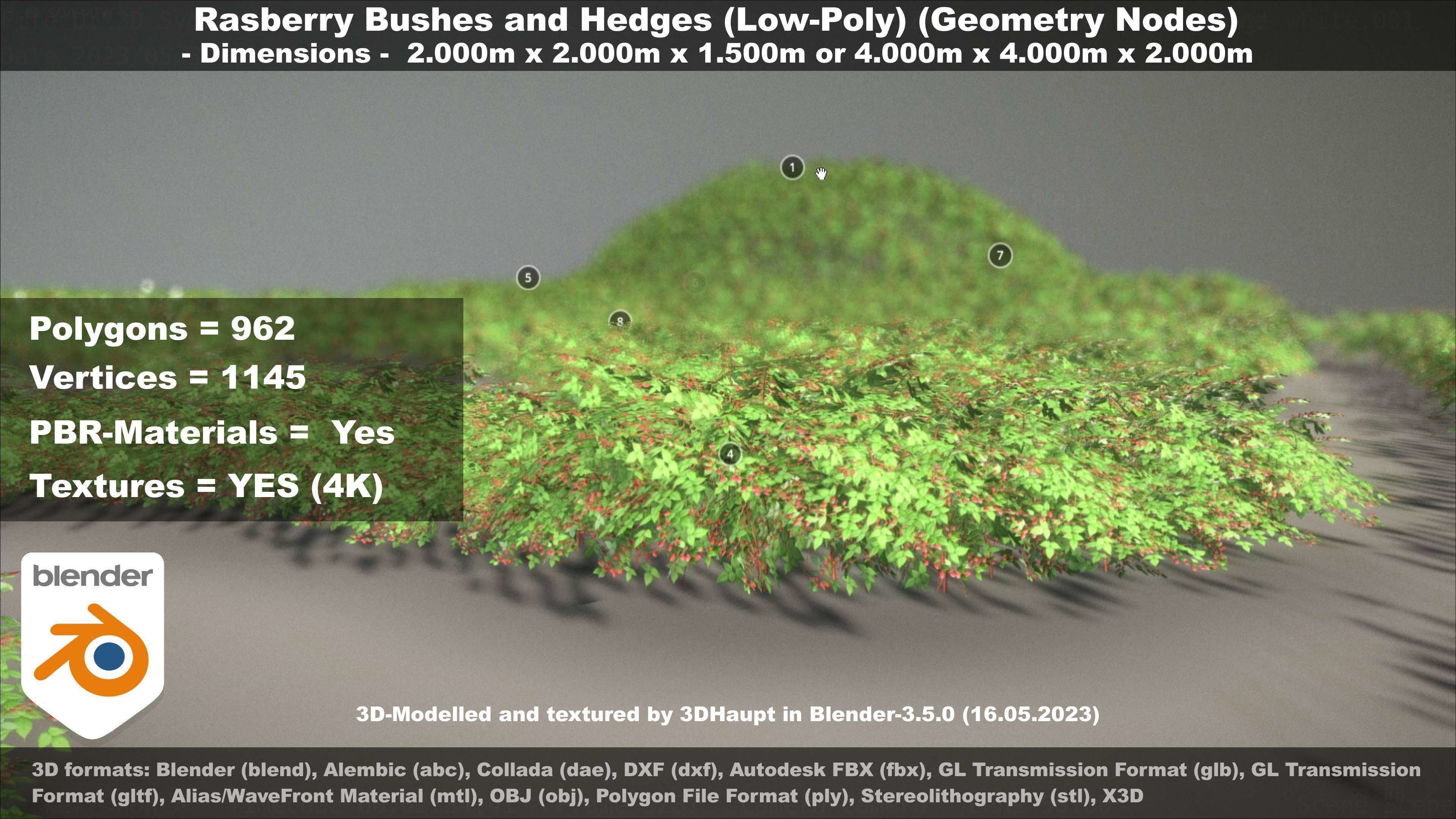 Low-Poly Rasberry Bushes and Hedges Low-poly 3D model_121