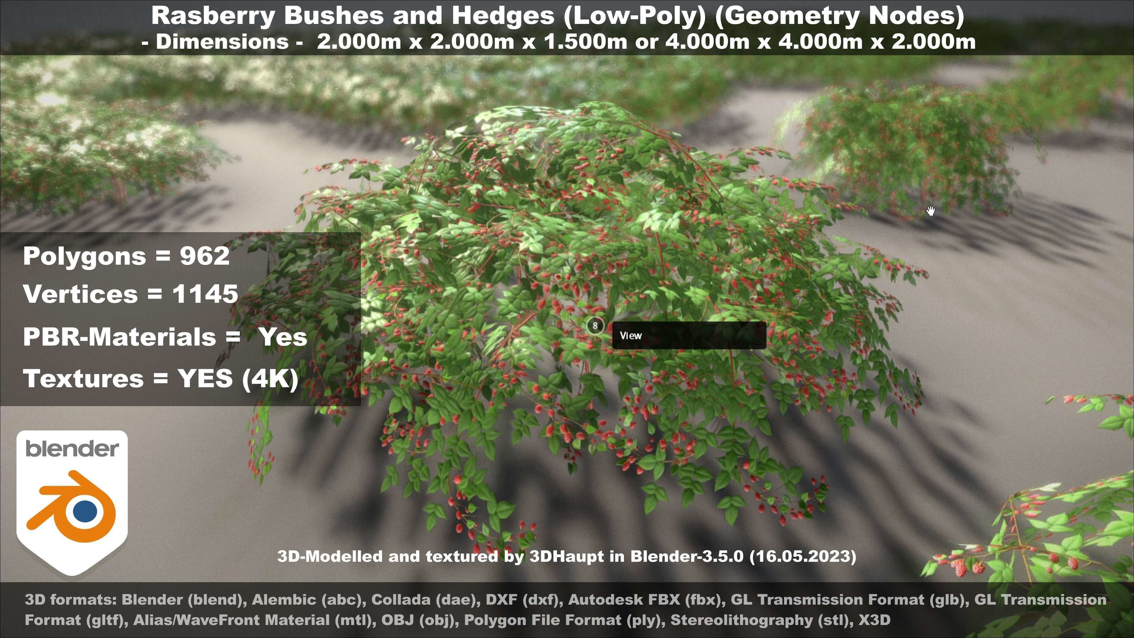 Low-Poly Rasberry Bushes and Hedges Low-poly 3D model_112