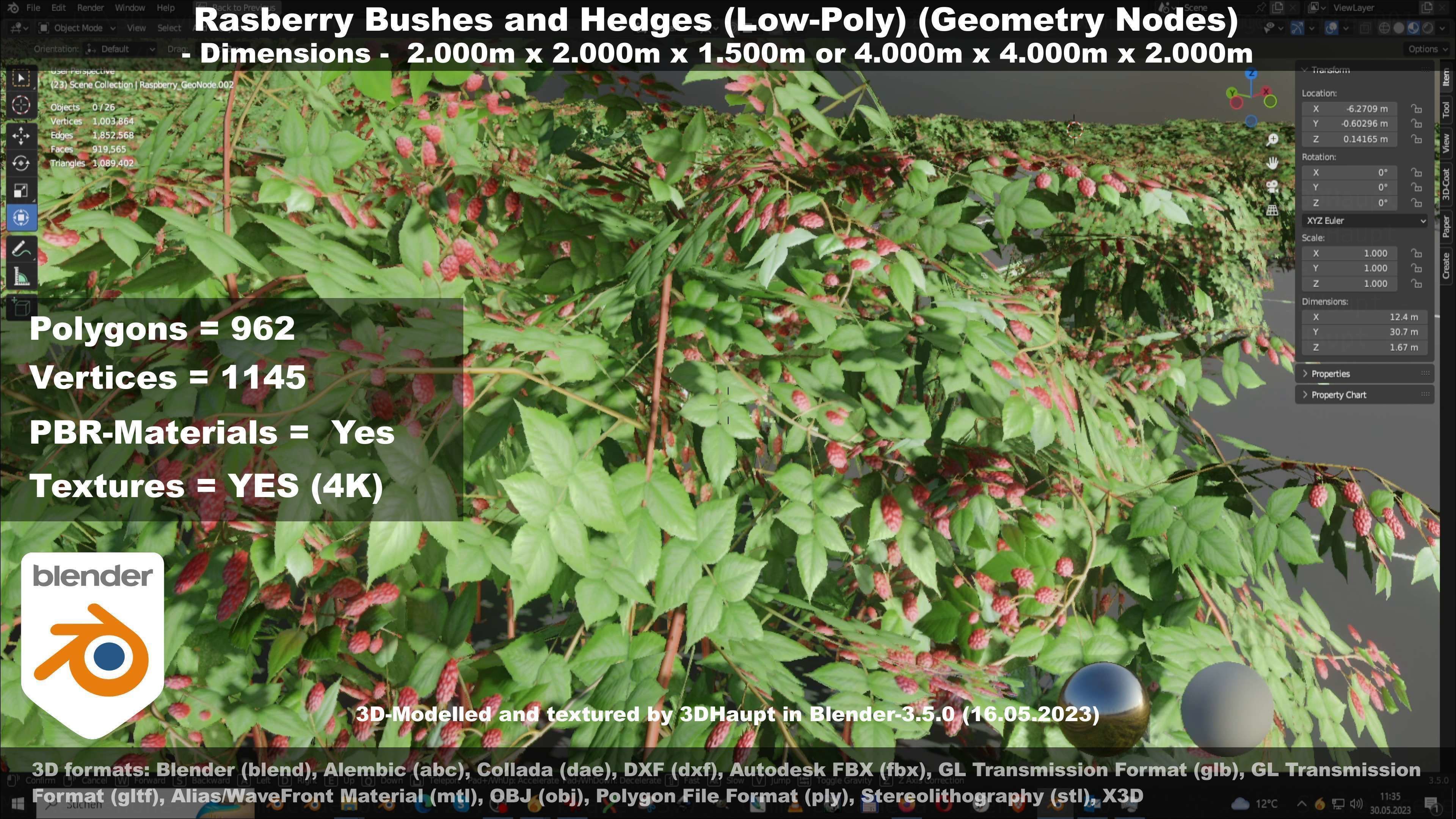 Low-Poly Rasberry Bushes and Hedges Low-poly 3D model_43