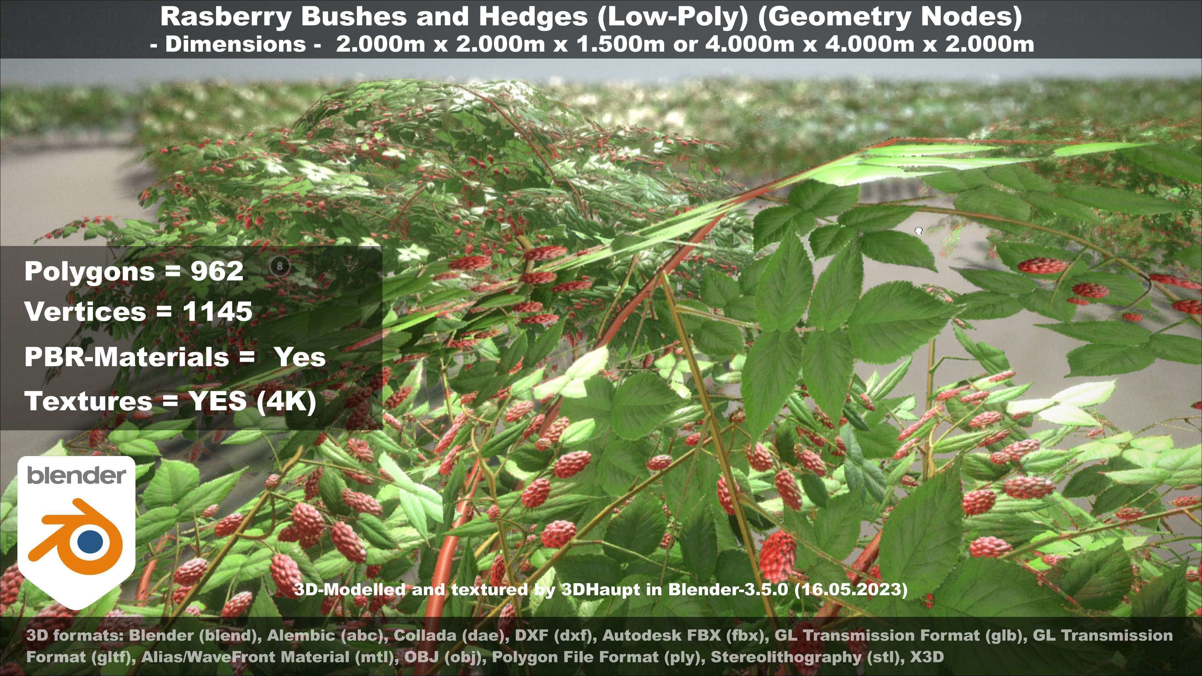 Low-Poly Rasberry Bushes and Hedges Low-poly 3D model_30