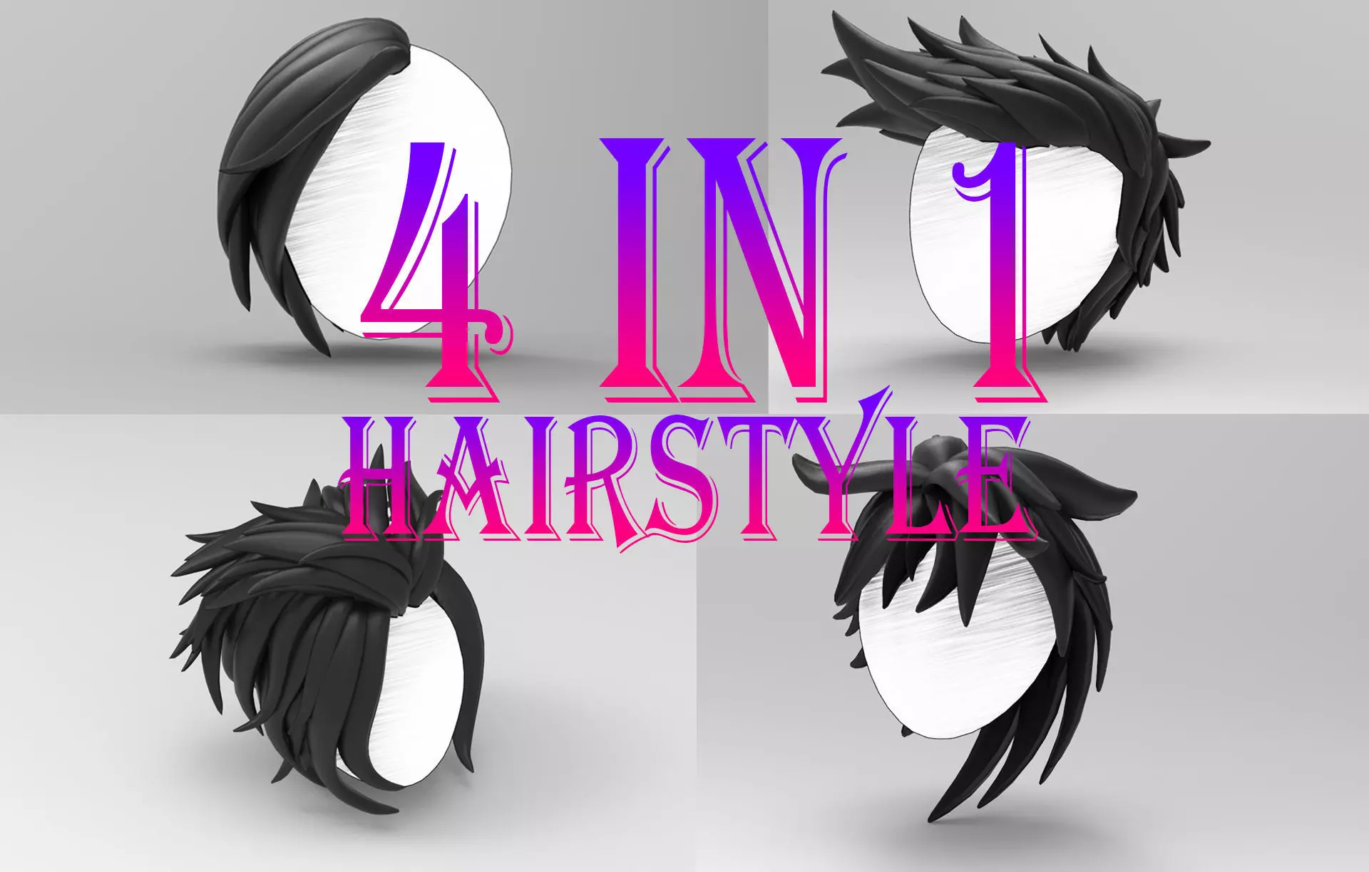 Hairstyle 4 IN 1 Low-poly 3D model_0