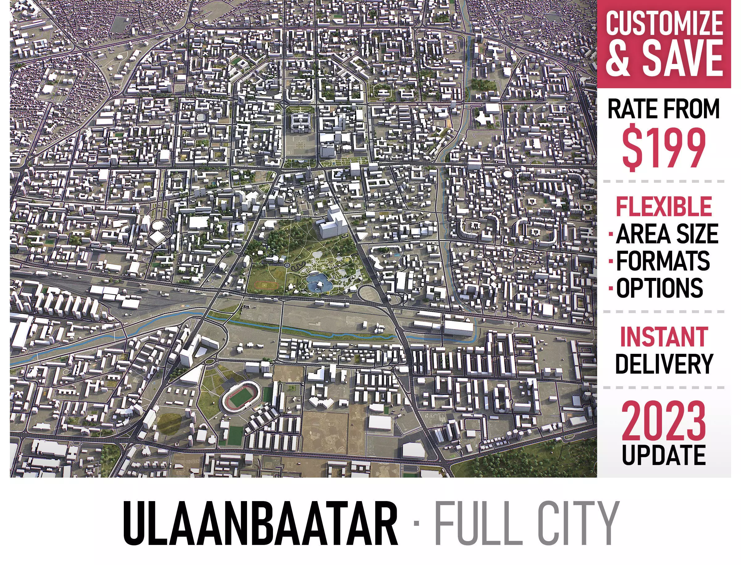 Ulaanbaatar - 3D City Model Low-poly 3D model_0