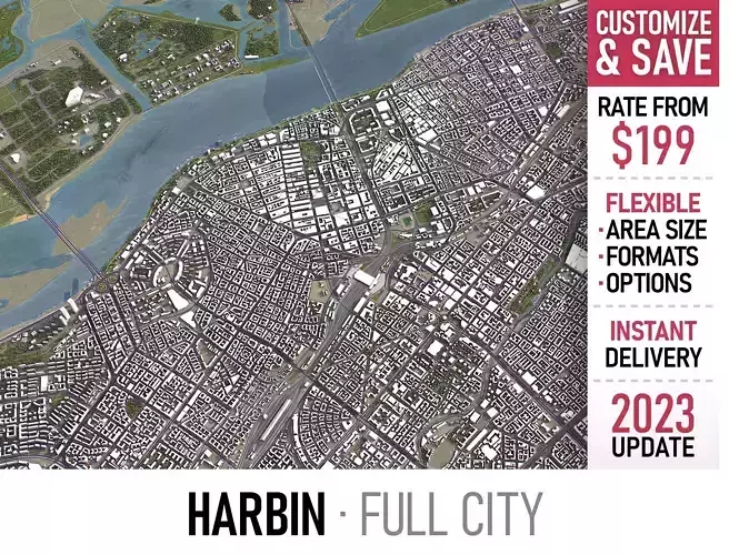 Harbin - 3D City Model Low-poly 3D model