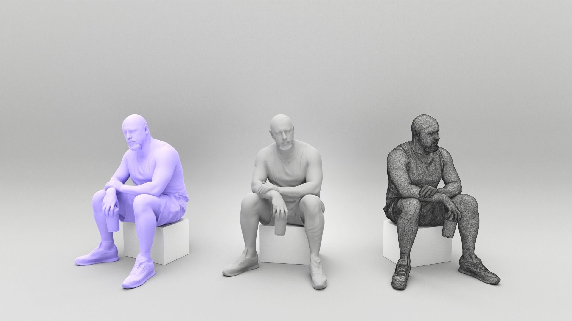 Athletic man sitting with water bottle 398 Low-poly 3D model_4