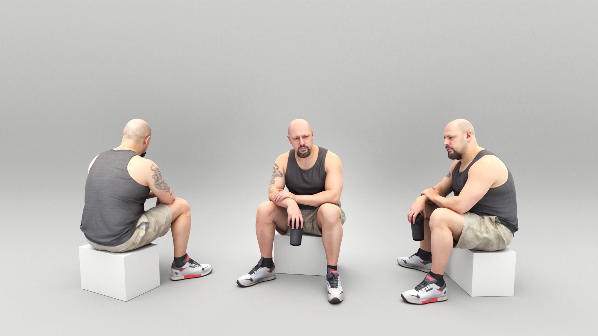 Athletic man sitting with water bottle 398 Low-poly 3D model_3