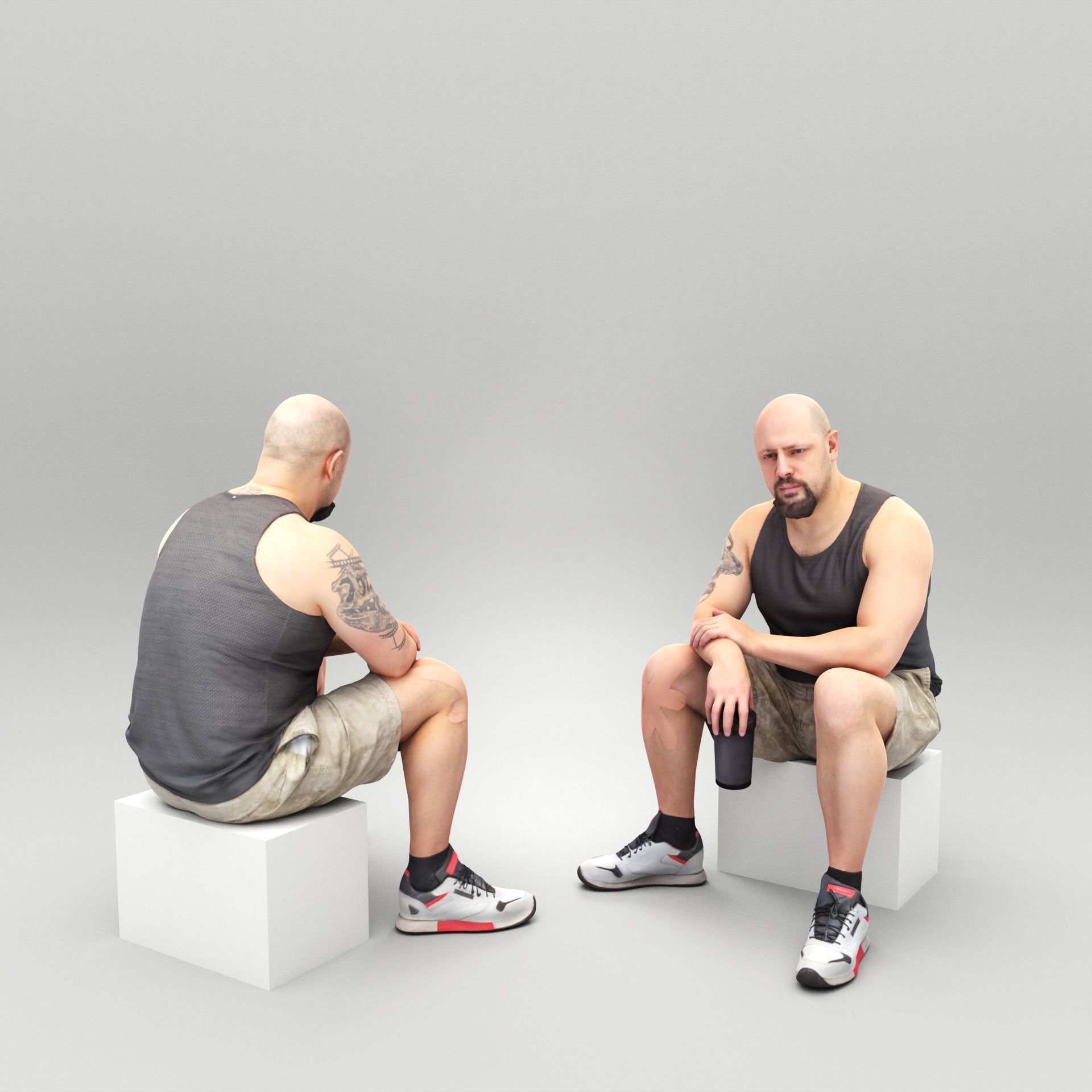 Athletic man sitting with water bottle 398 Low-poly 3D model_2