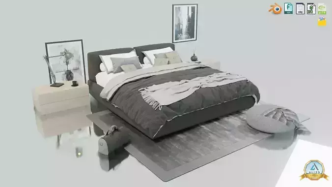 Bedroom interior  Bed with side tables