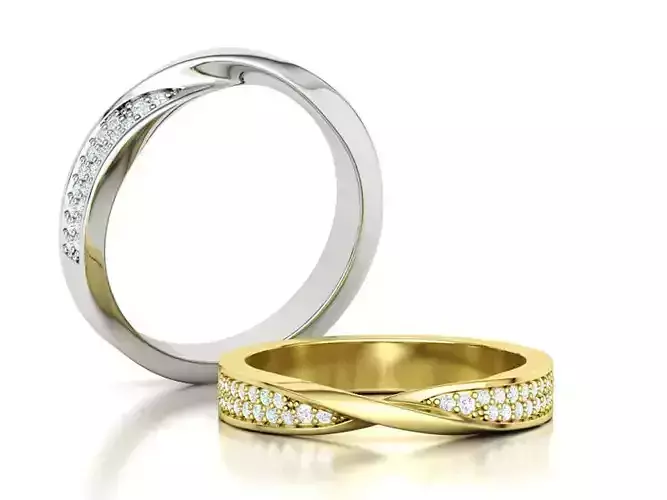 Diamond Mobius Band Wedding Ring 2 Row of diamonds 3dmodel 3D print model
