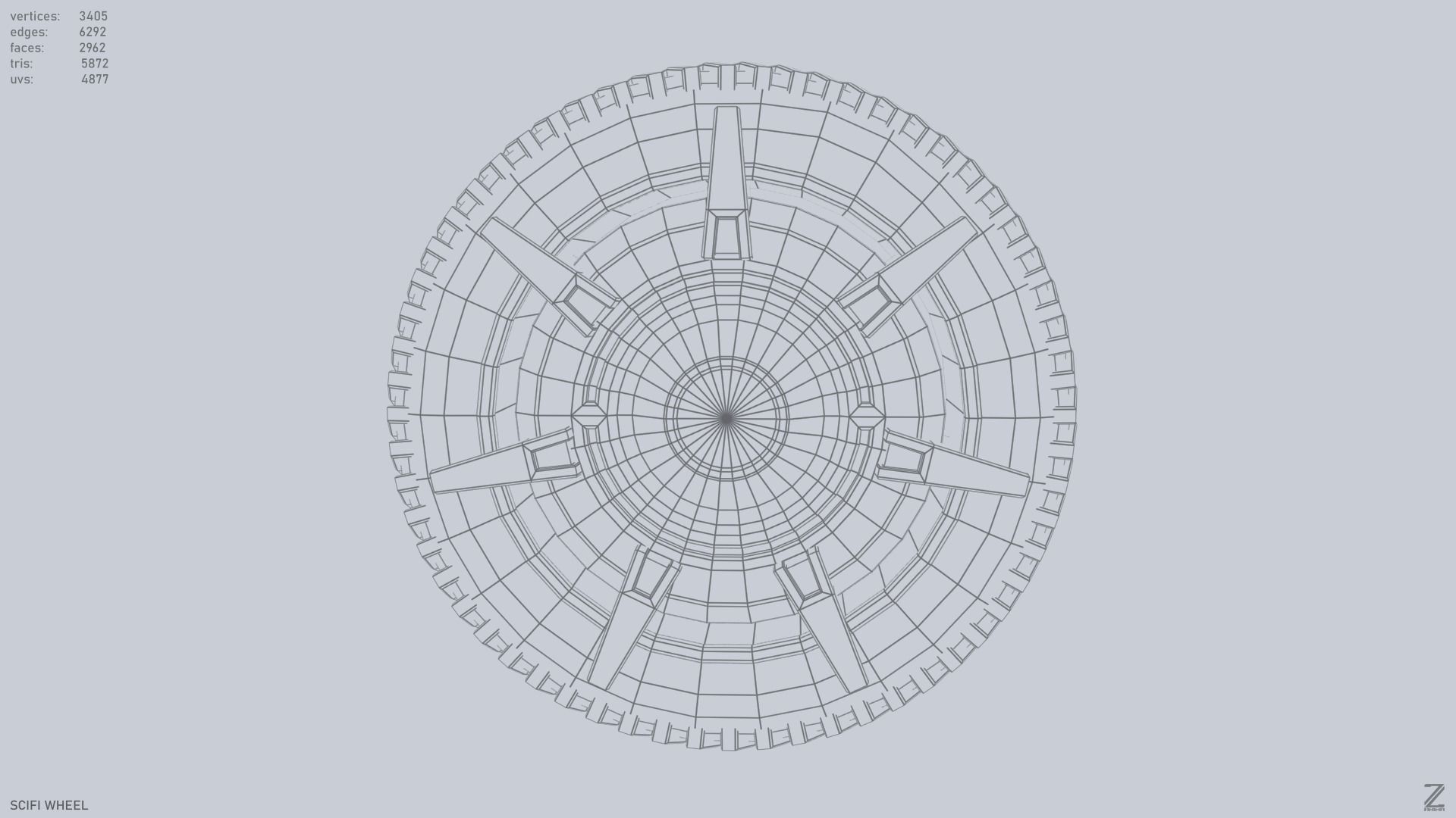 Scifi wheel Low-poly 3D model_9