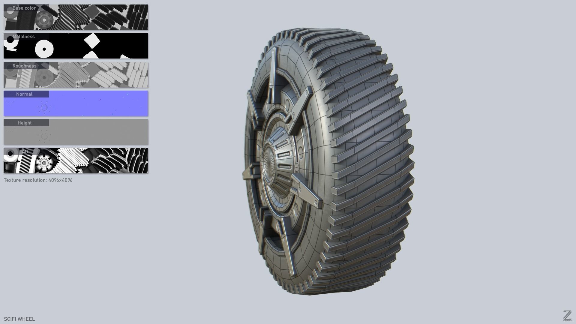 Scifi wheel Low-poly 3D model_2