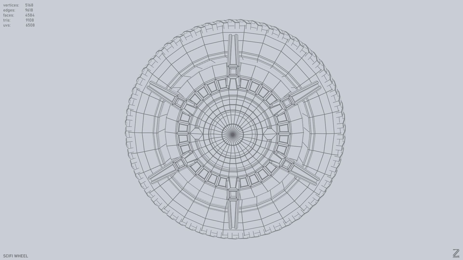 Scifi wheel Low-poly 3D model_9