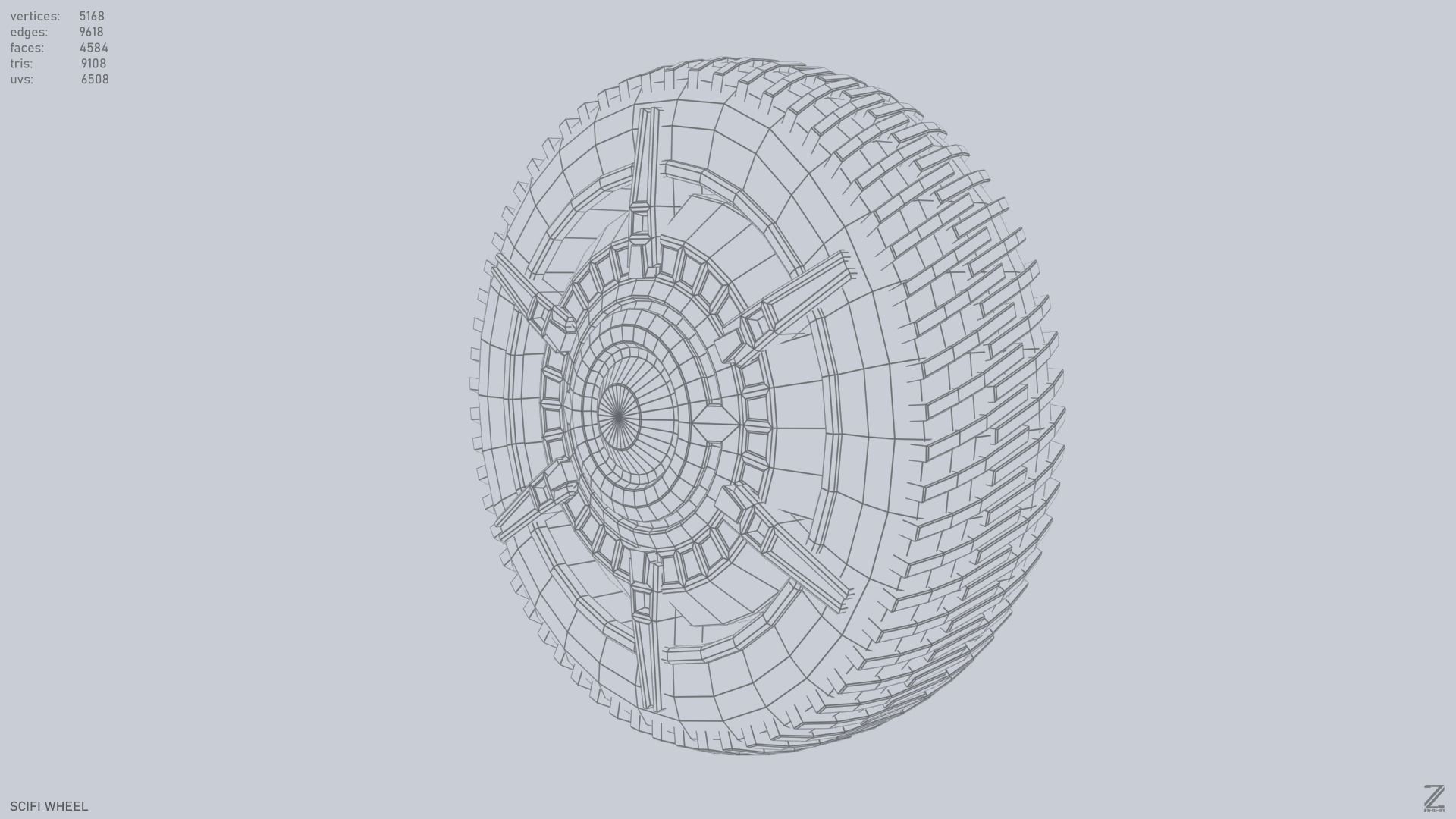 Scifi wheel Low-poly 3D model_10