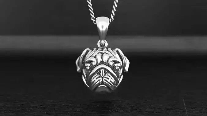 pug dog silver pendant 3D print model