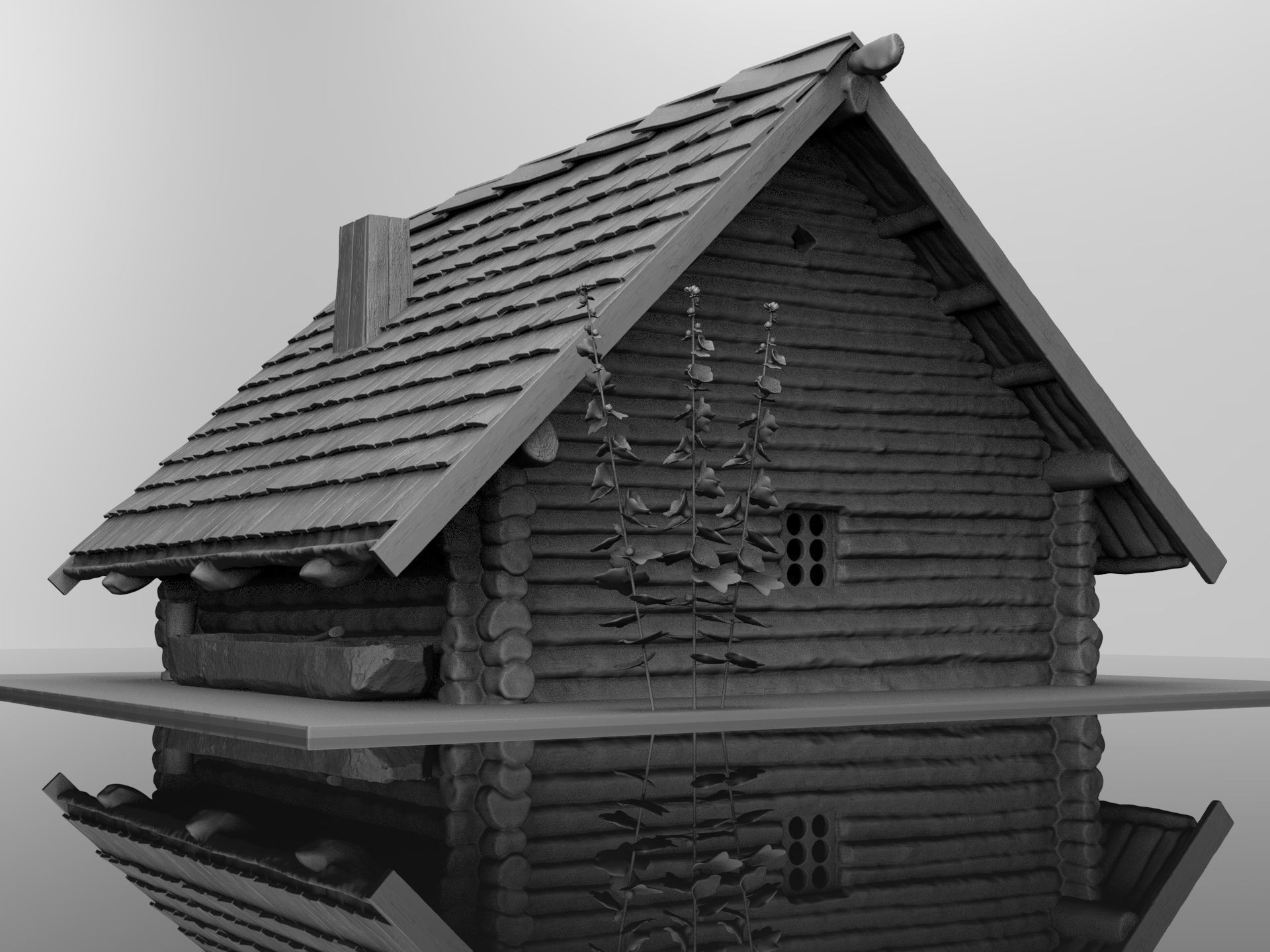 Medieval wooden house scene 3D print model_2