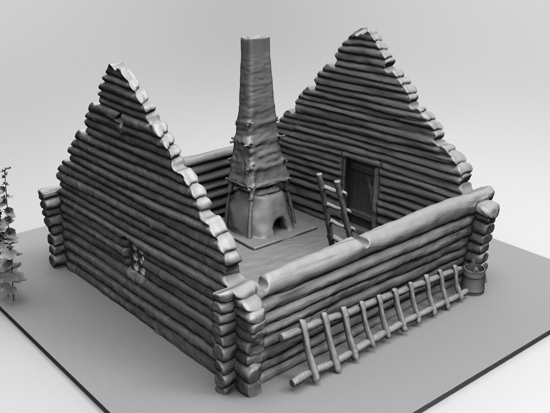 Medieval wooden house scene 3D print model_27